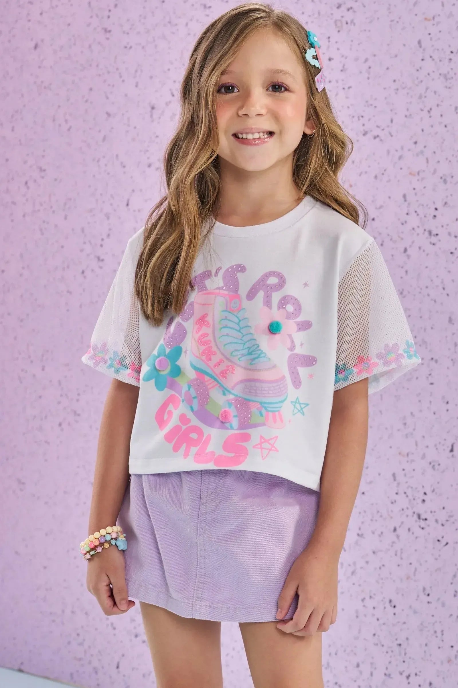 Blusa Boxy Over em Meia Malha e Tela 88176 Kukiê Infantil Menina