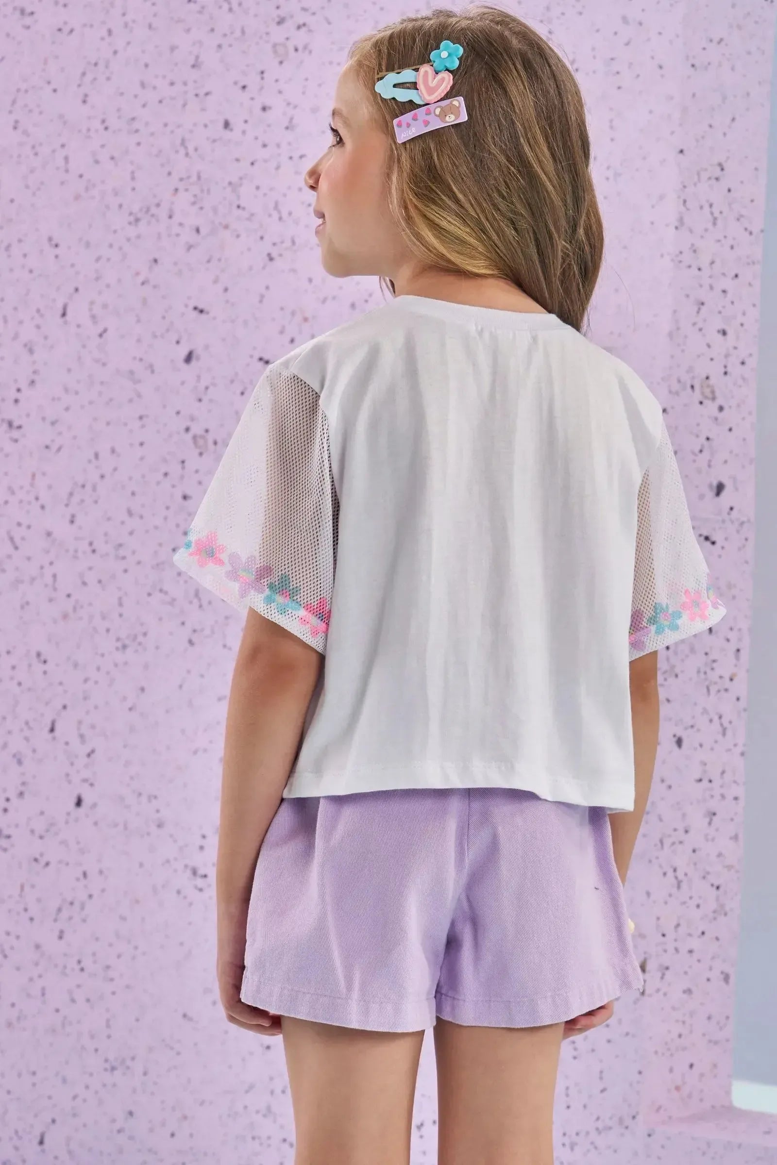 Blusa Boxy Over em Meia Malha e Tela 88176 Kukiê Infantil Menina