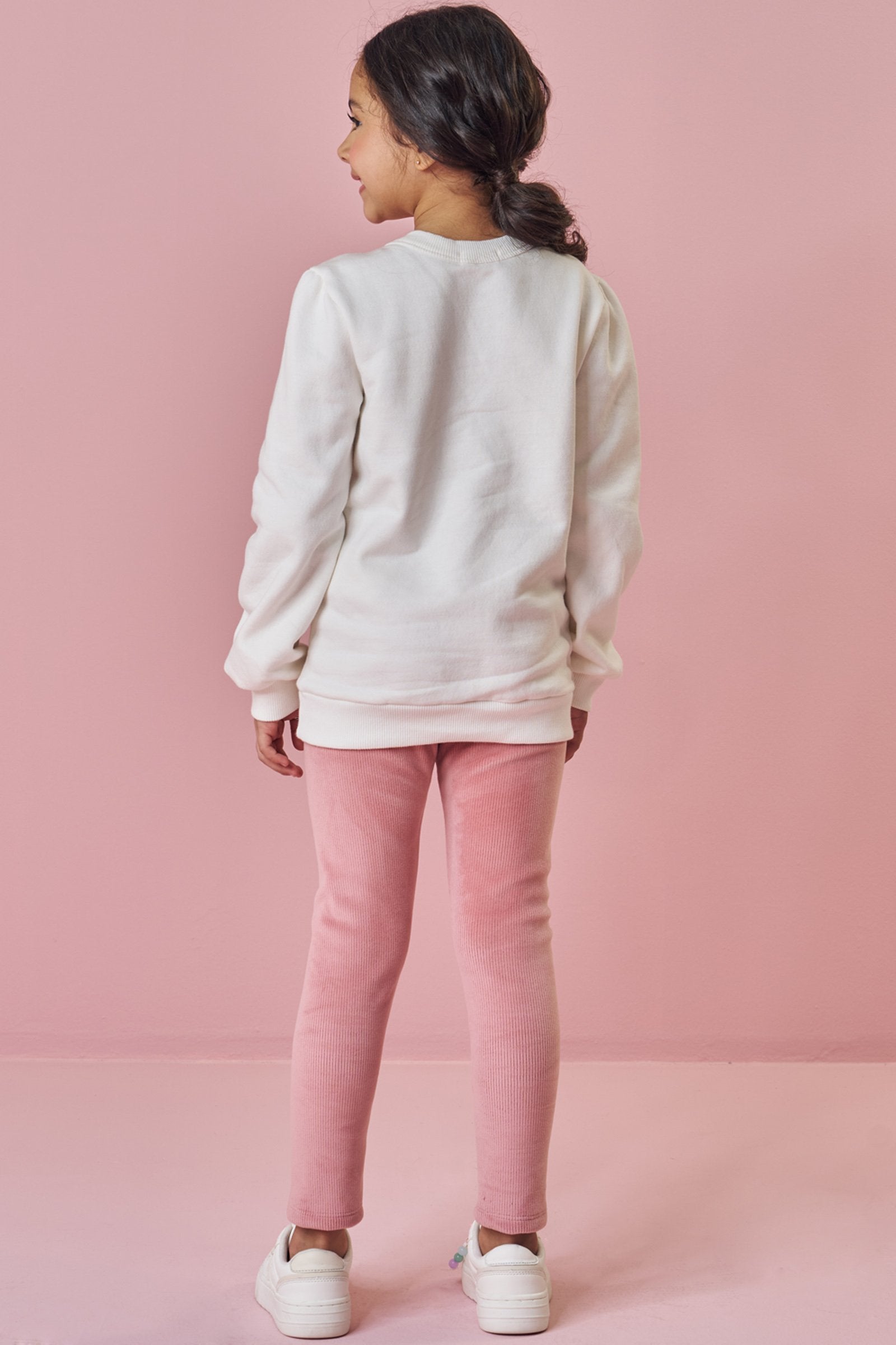 Conj. de Blusão Along. em Moletom C/ Pelúcia e Calça Legging em Fleece Cotelê com Elastano 90644 Kukiê Infantil Menina