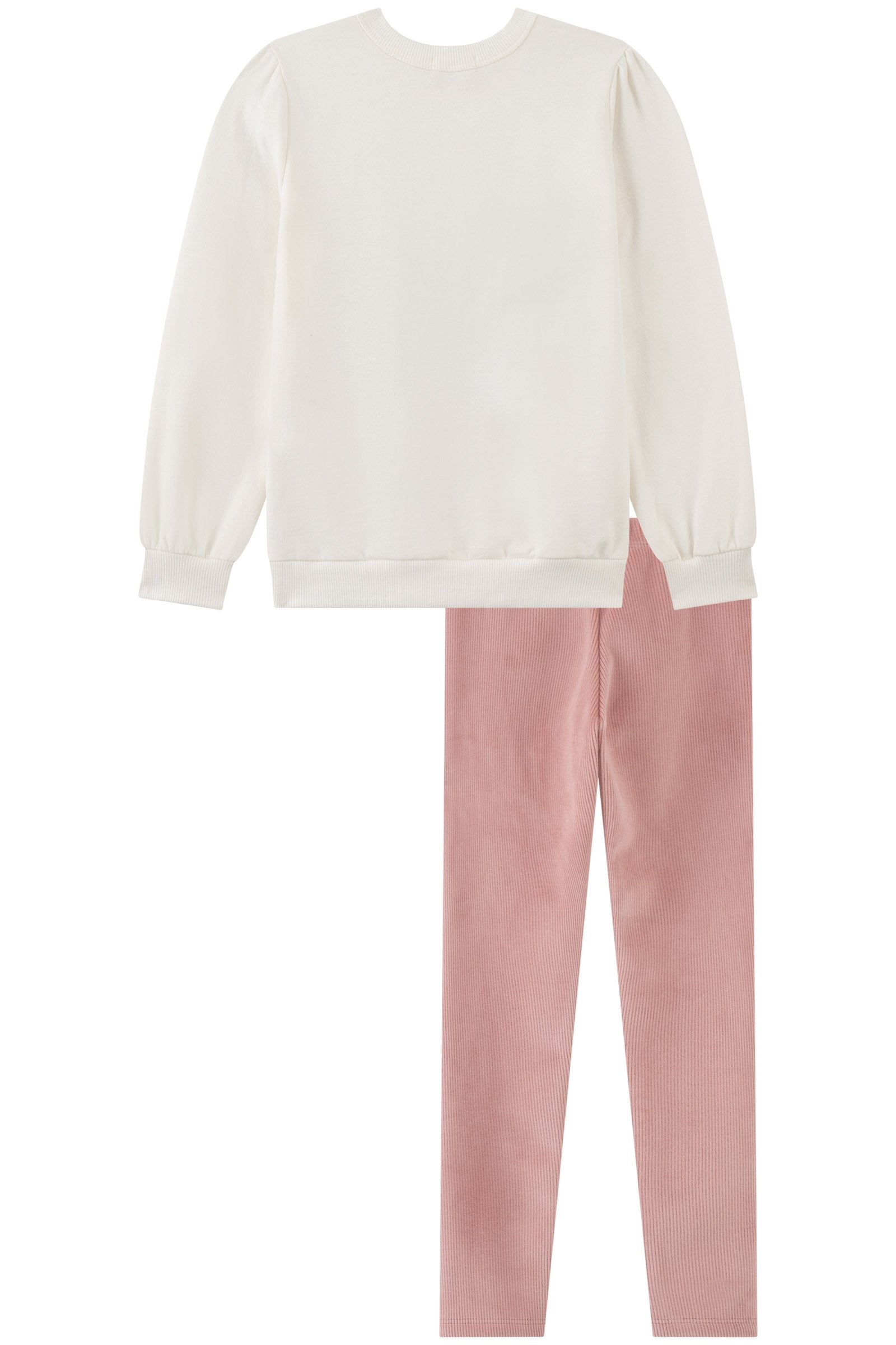 Conj. de Blusão Along. em Moletom C/ Pelúcia e Calça Legging em Fleece Cotelê com Elastano 90644 Kukiê Infantil Menina
