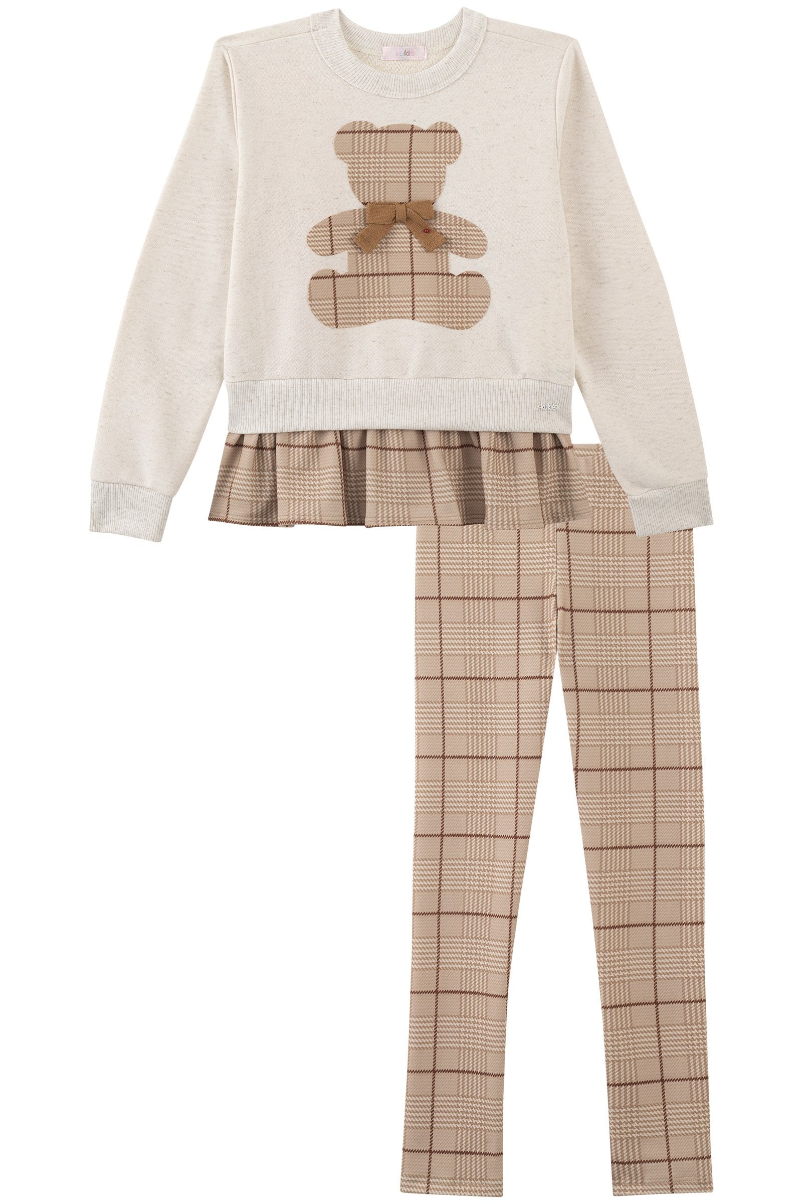 Conjunto Blusão em Moletom C/ Pelúcia e Calça Legging em Molecotton 90318 Kukiê Infantil Menina