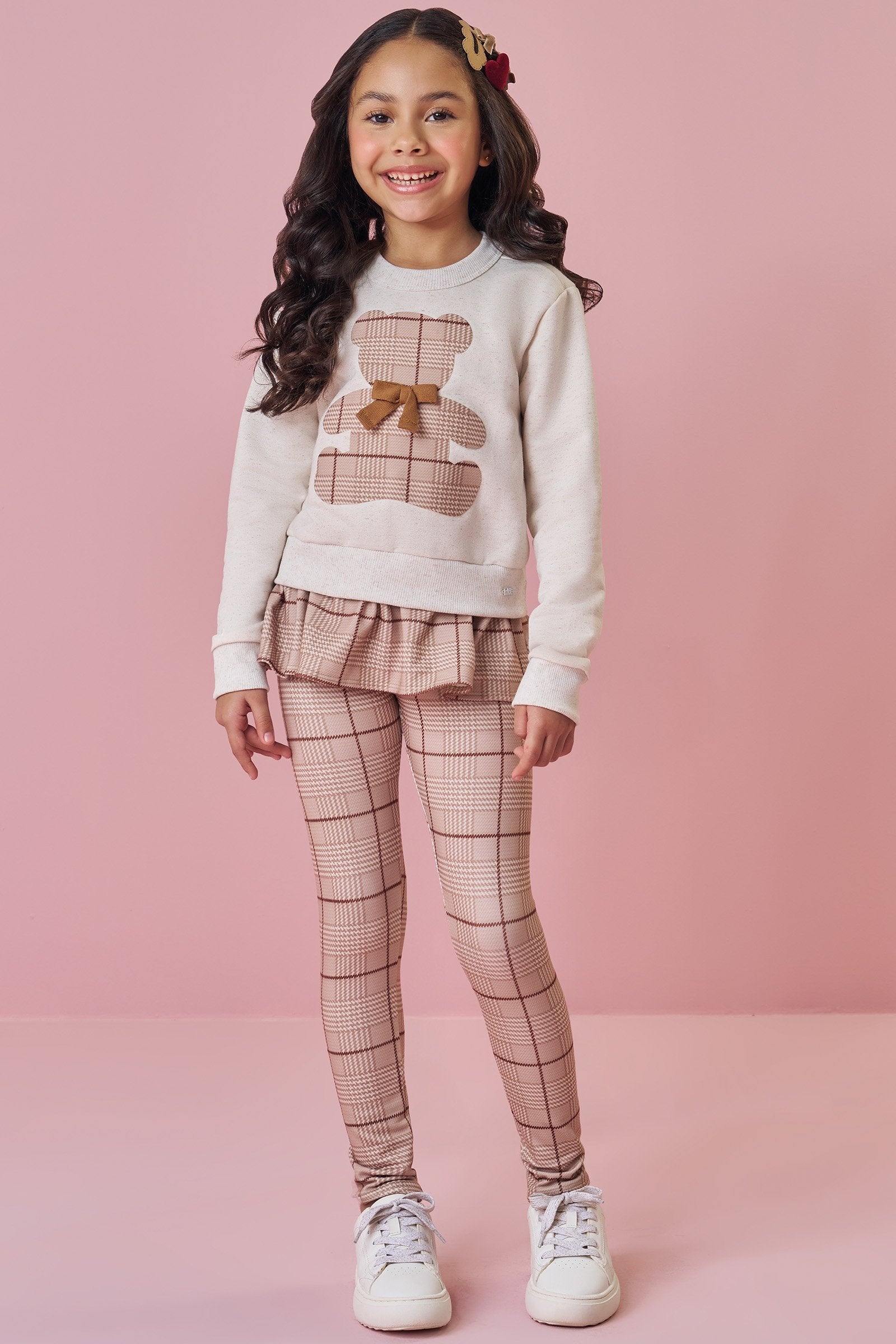 Conjunto Blusão em Moletom C/ Pelúcia e Calça Legging em Molecotton 90318 Kukiê Infantil Menina