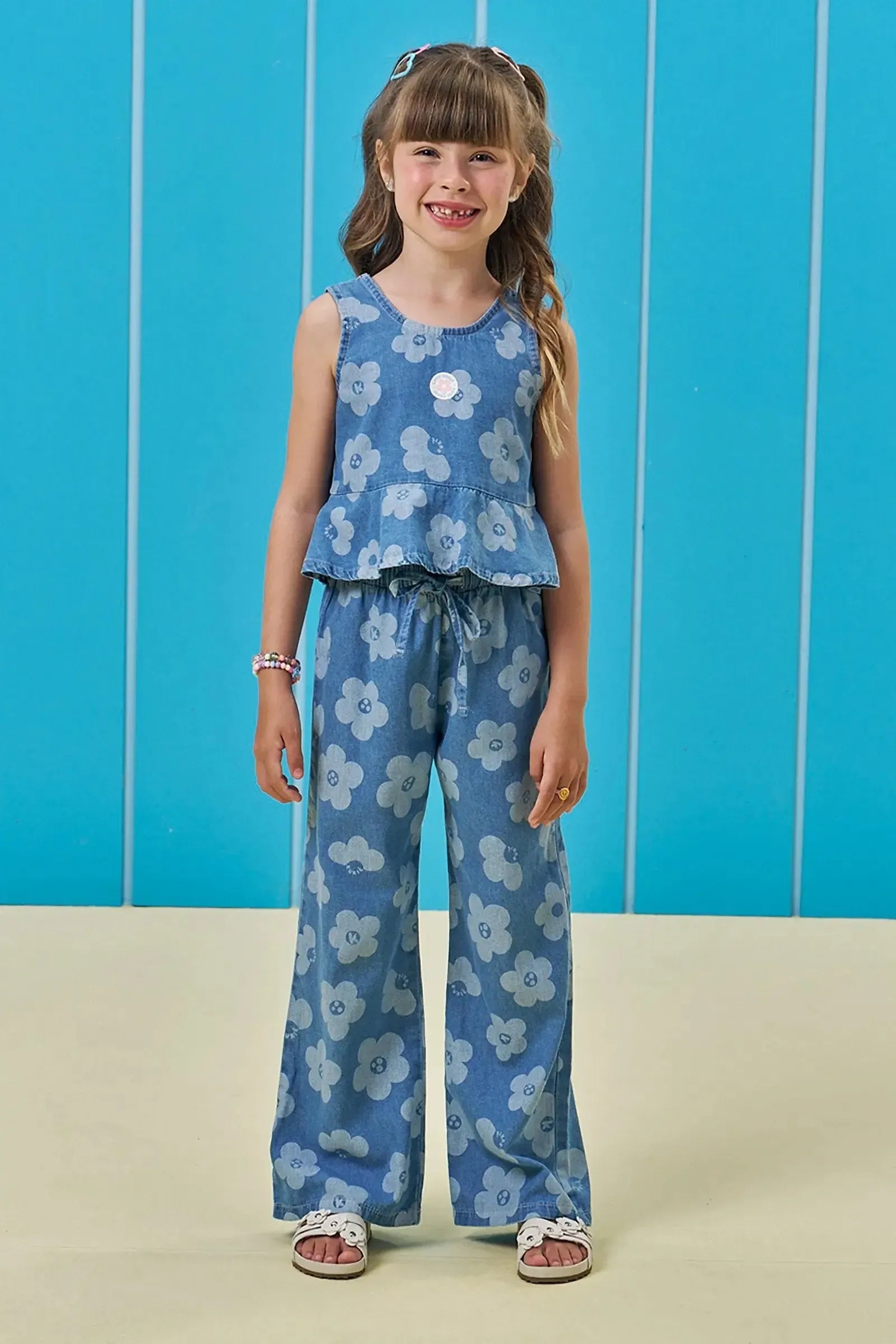 Conjunto de Bata e Calça em Jeans 95069 Kukiê Infantil Menina