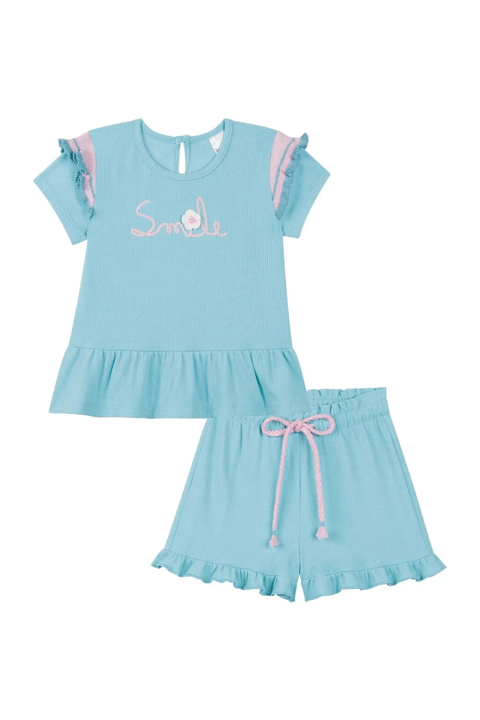 Conjunto de Bata e Shorts em Canelado Liz 86814 Kukiê Bebê Menina