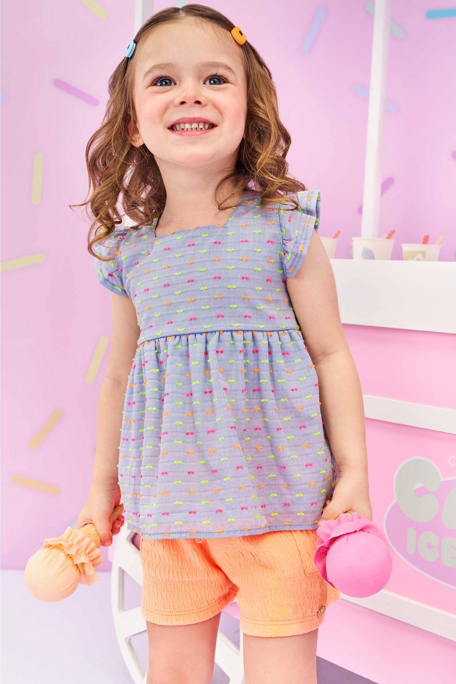 Conjunto de Bata em Chambray e Shorts em Malha Elastic 78143 Kukiê