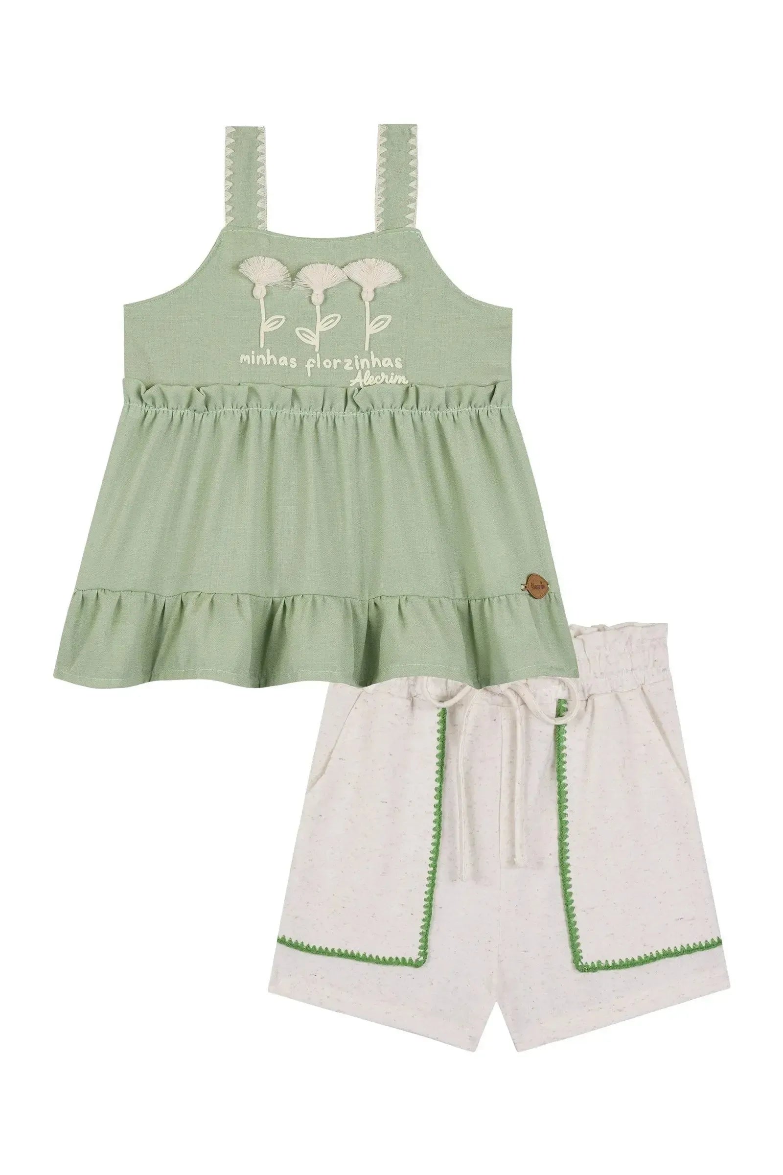 Conjunto de Bata em Chiffon e Shorts em Molevisco 86744 Kukiê Bebê Menina