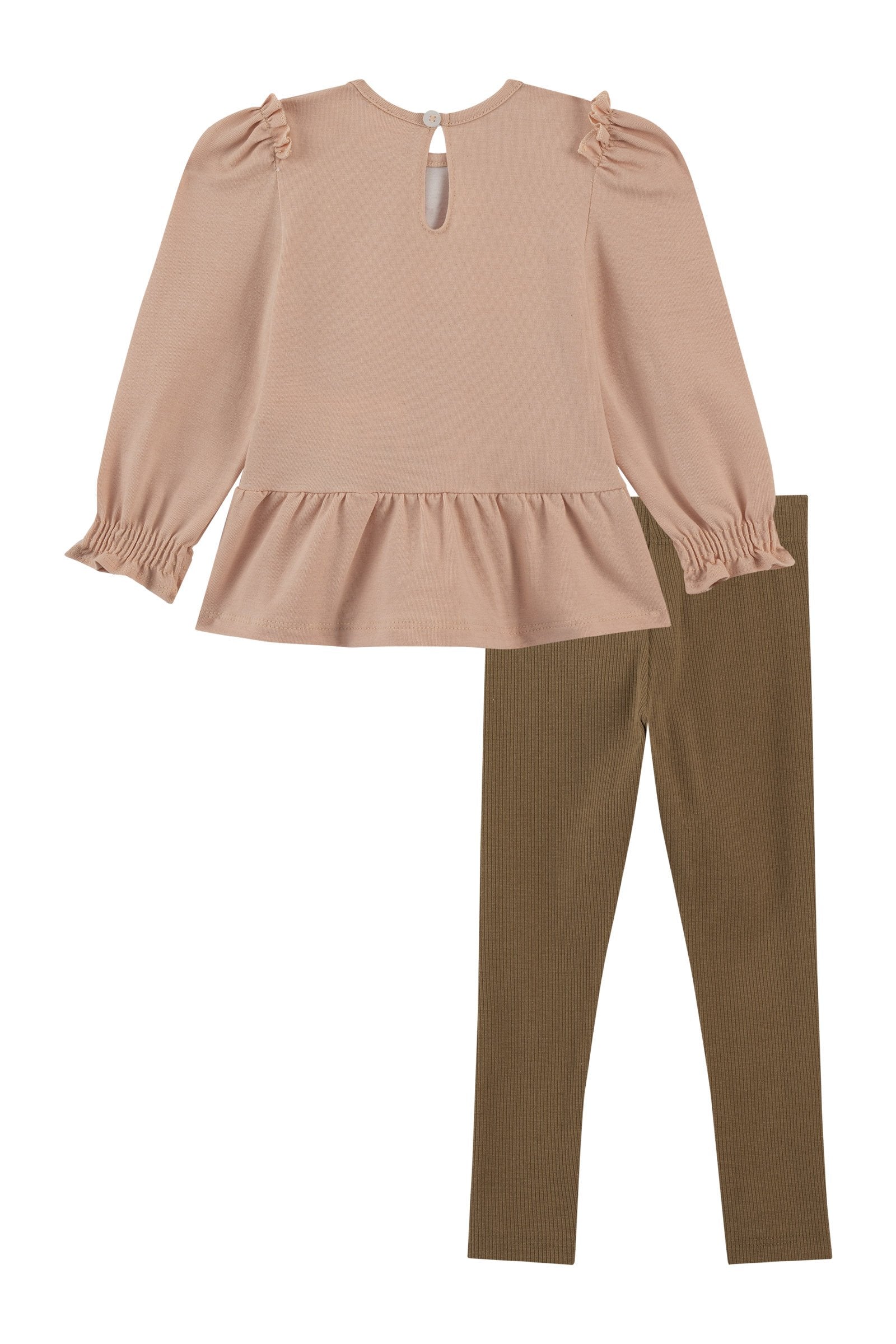 Conjunto de Bata em Cotton e Calça Legging em Canelado 92192 Kukiê Bebê Menina