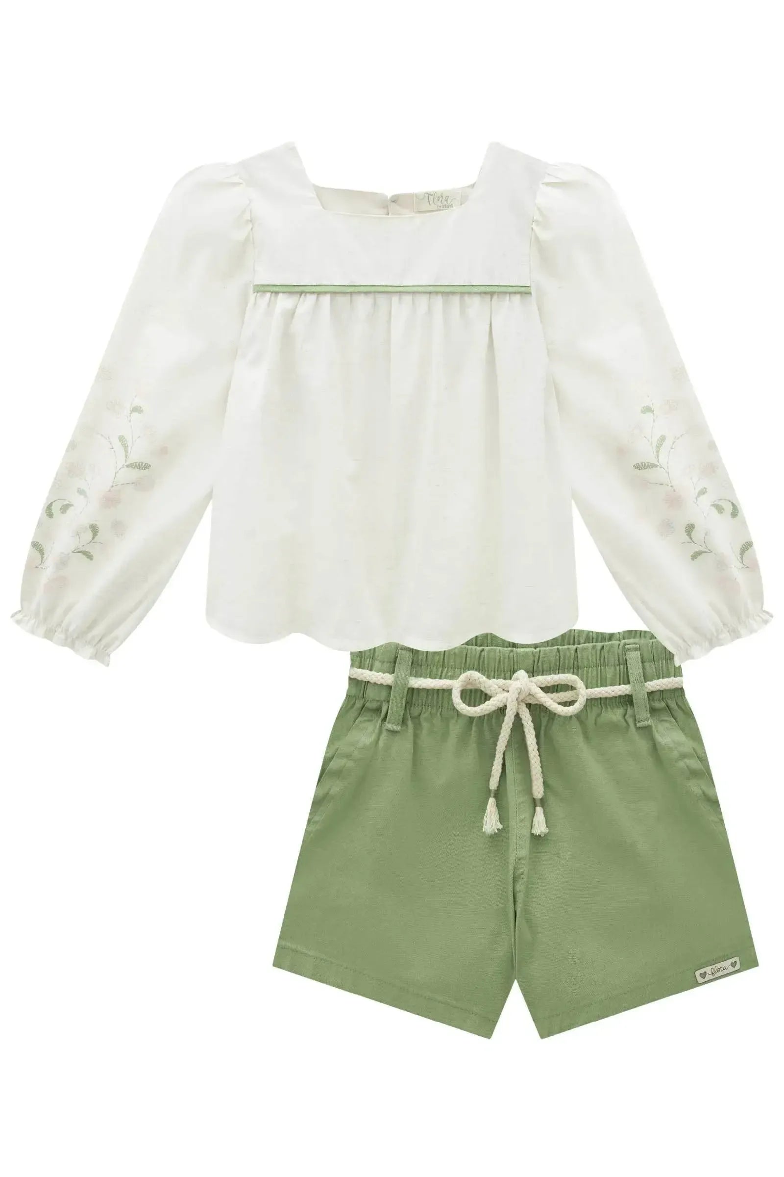 Conjunto de Bata em Linho Deluxe e Shorts em Sarja com Elastano 91840 Infanti Infantil Menina