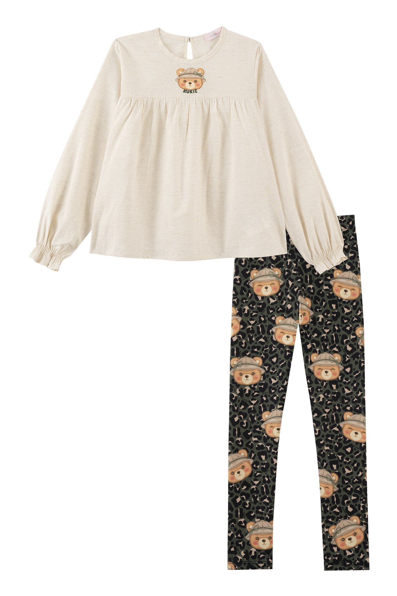 Conjunto de Bata em Linho e Calça Legging em Molecotton 90589 Kukiê Infantil Menina