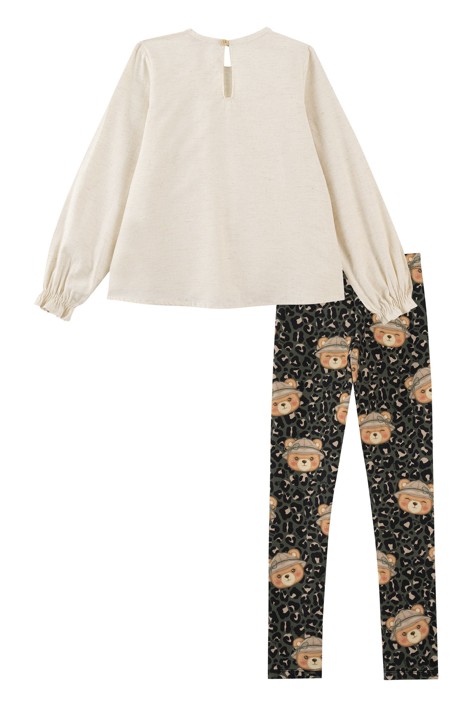 Conjunto de Bata em Linho e Calça Legging em Molecotton 90589 Kukiê Infantil Menina