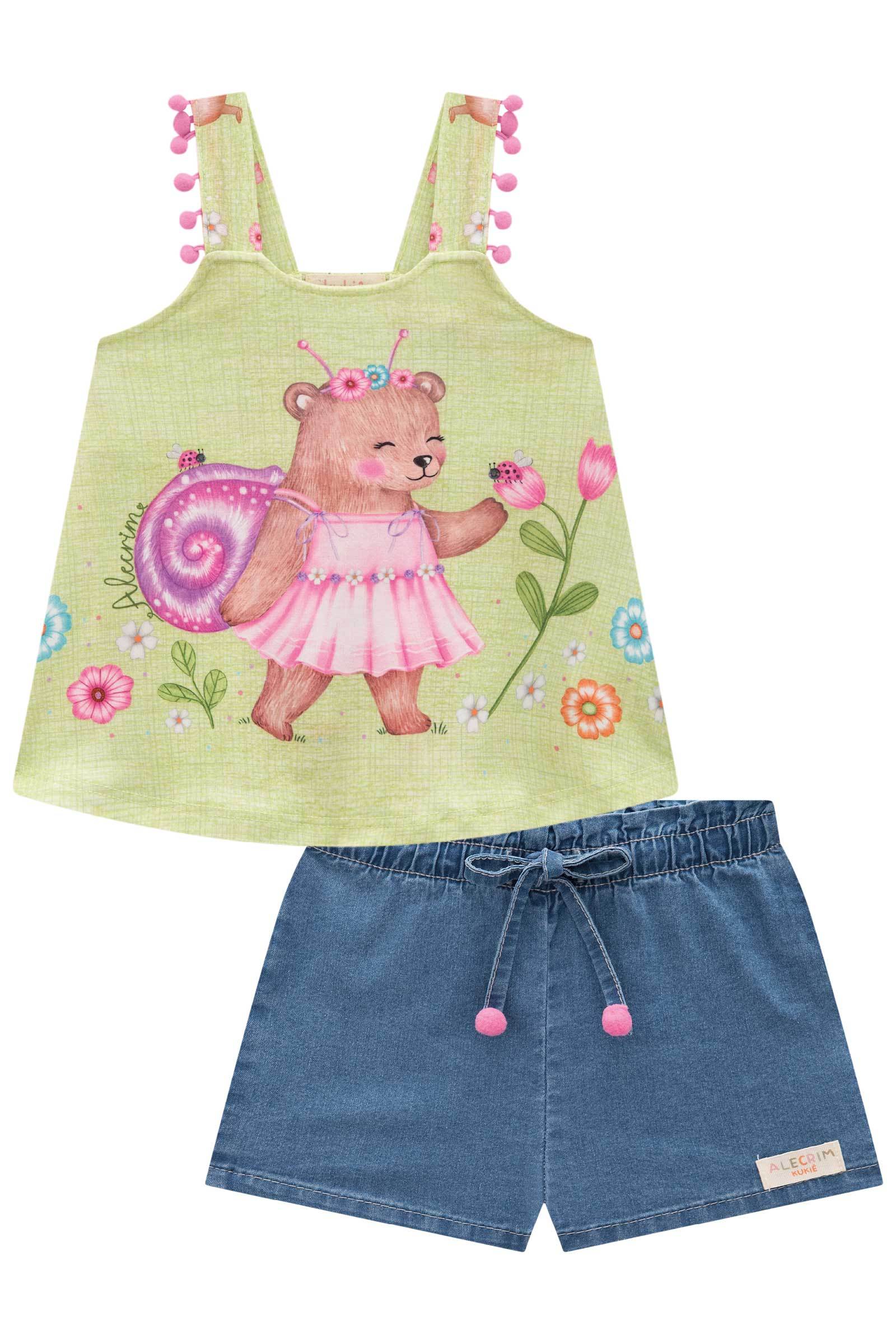 Conjunto de Bata em Malha Fresh e Shorts em Jeans Liz com Elastano 77280 Kukiê