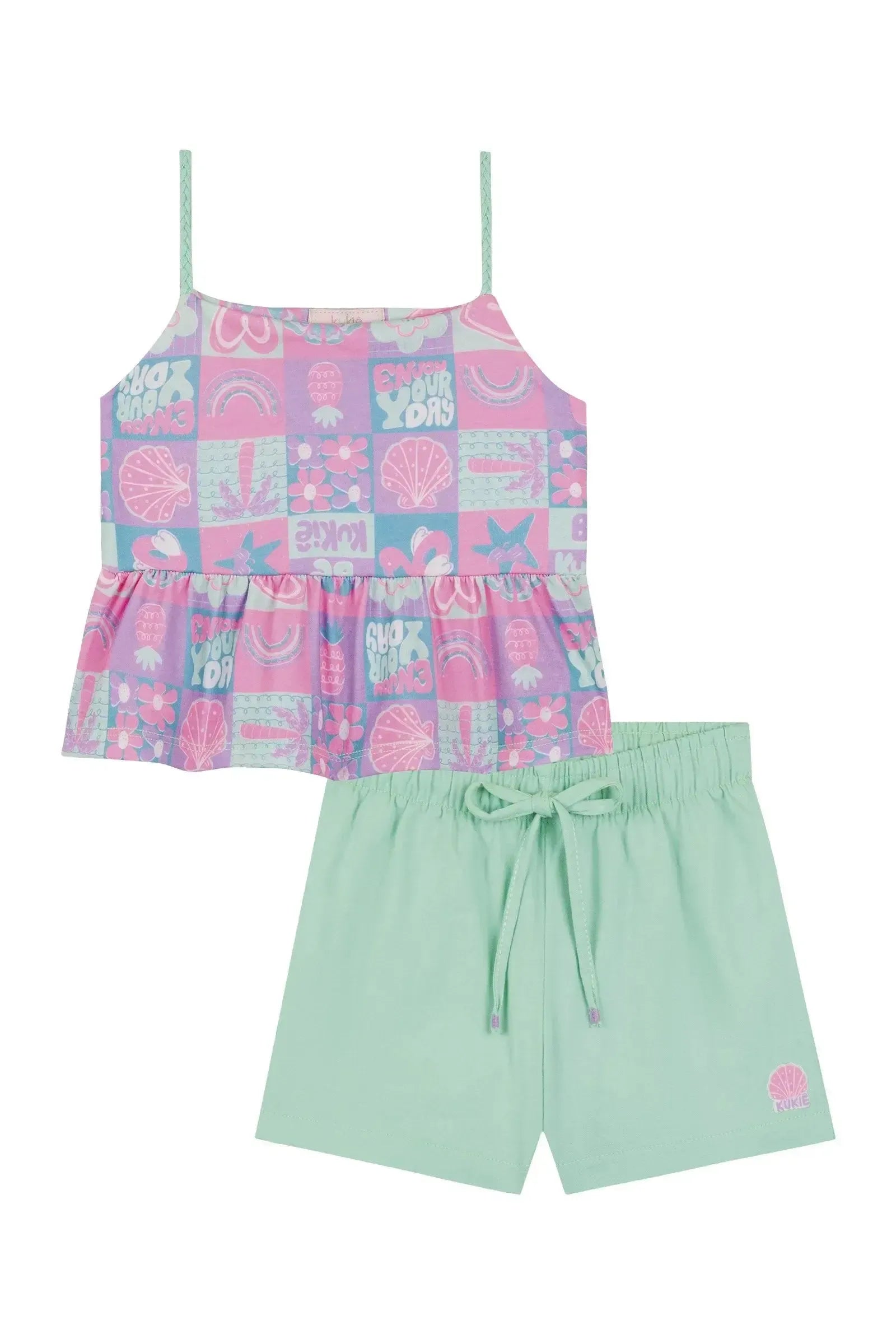 Conjunto de Bata em Malha Fresh e Shorts em Sarja com Elastano 87897 Kukiê Infantil Menina