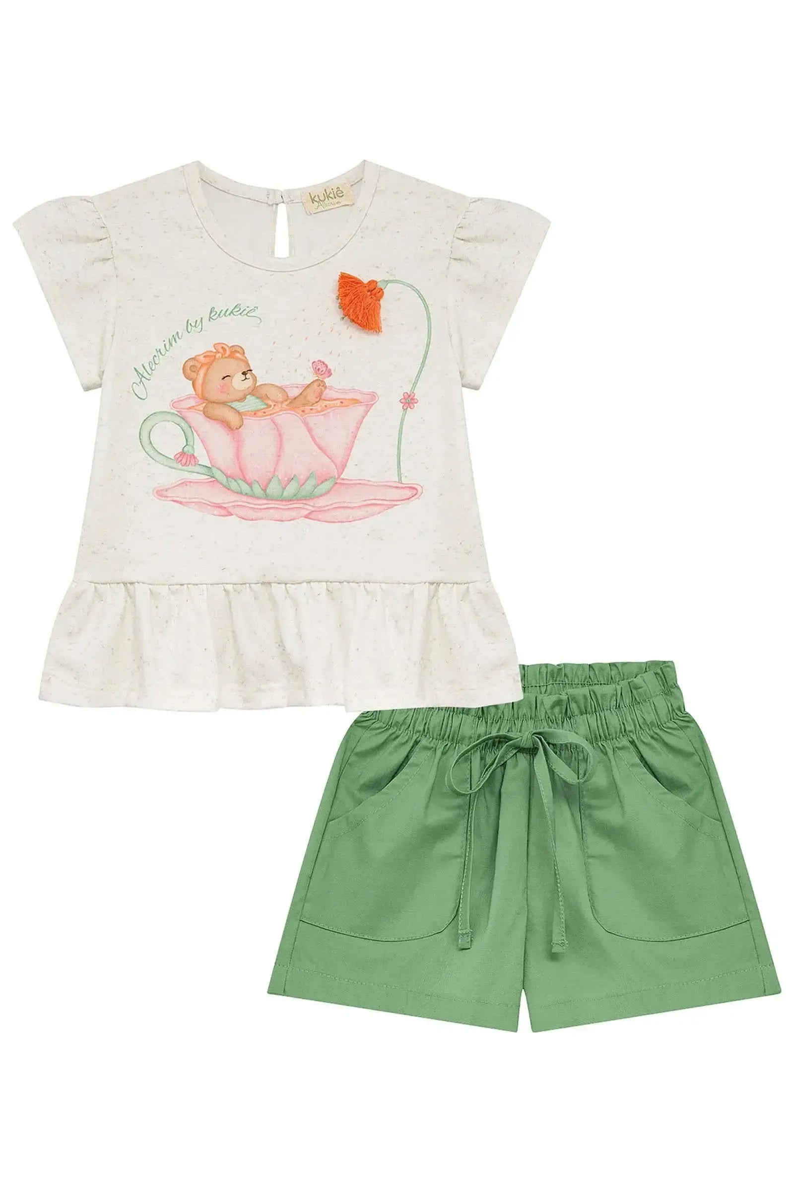Conjunto de Bata em Malha Fresh e Shorts em Tricoline com Elastano 95262 Kukiê Infantil Menina