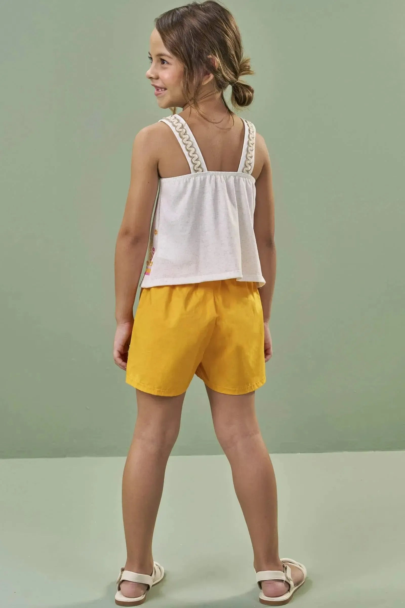 Conjunto de Bata em Malha Power e Shorts em Tricoline com Elastano 88041 Kukiê Infantil Menina