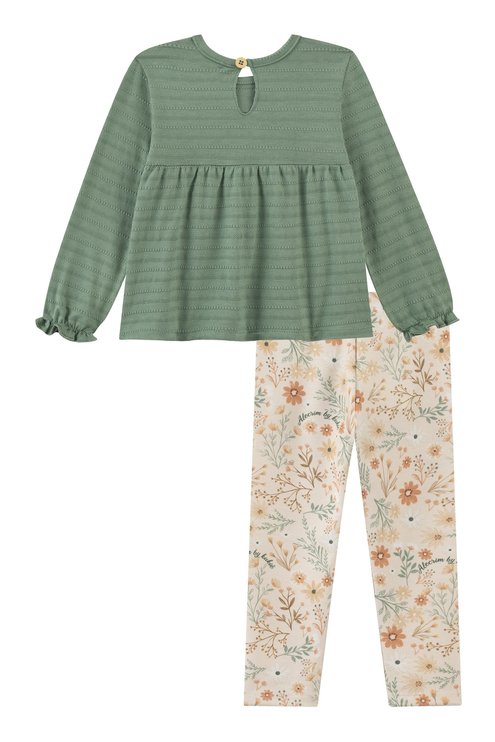 Conjunto de Bata em Malha Textura e Calça Legging em Moletocotton 90312 Kukiê Bebê Menina