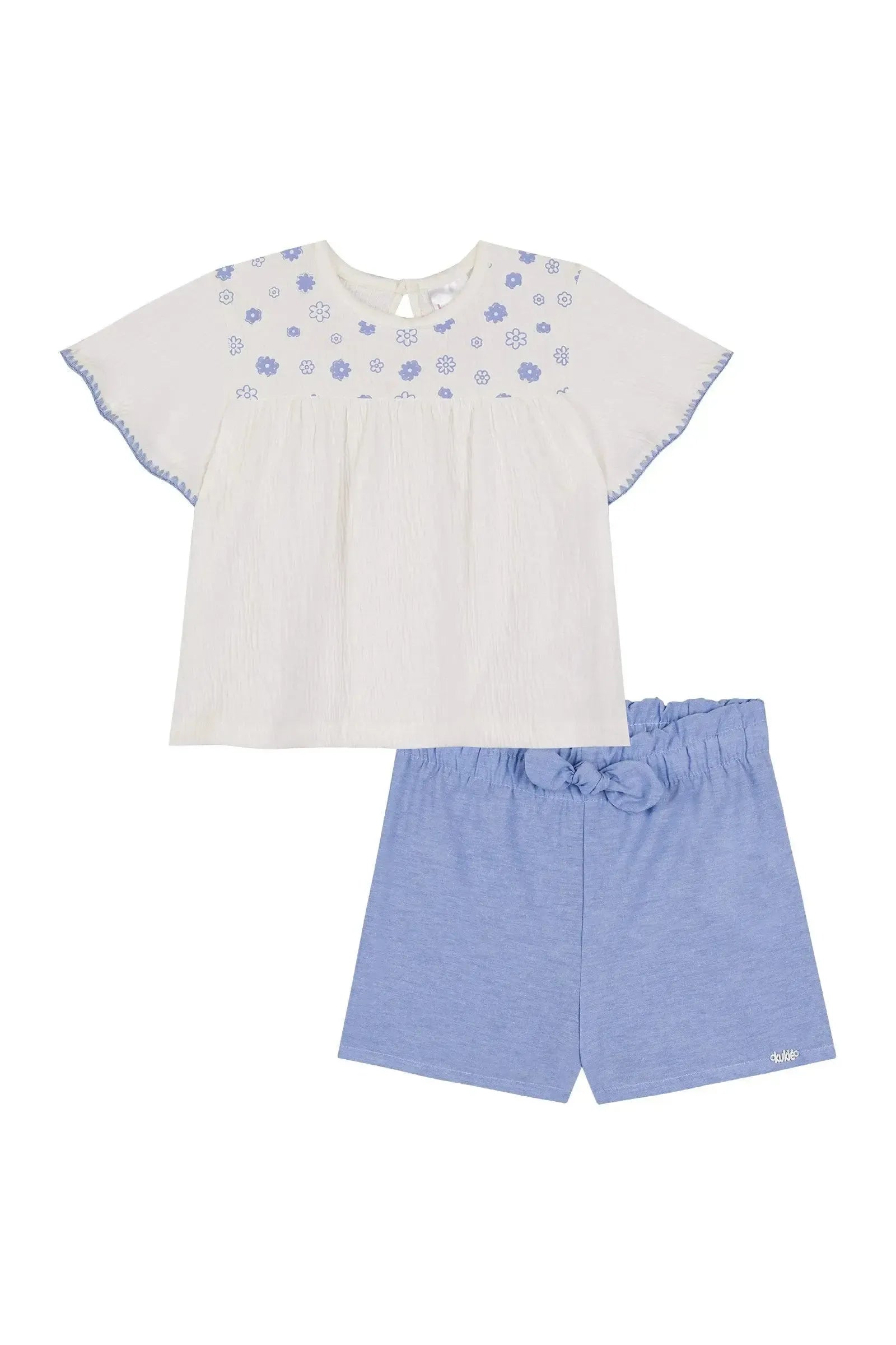 Conjunto de Bata em Malha Wave e Shorts em Tricoline Cotton 86815 Kukiê Bebê Menina