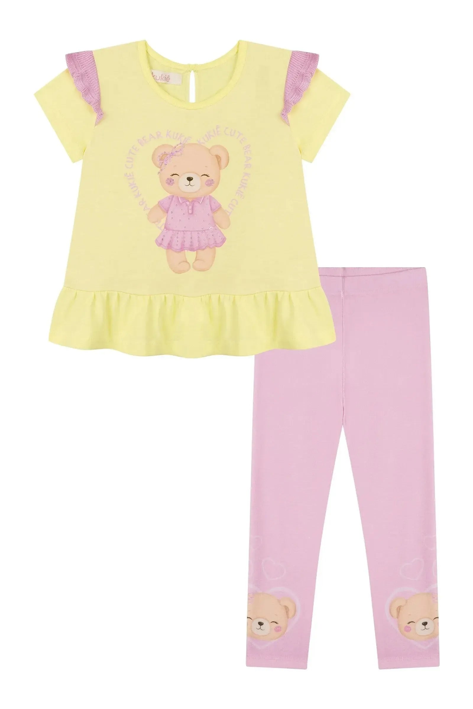 Conjunto de Bata em Meia Malha e Legging em Canelado 88037 Kukiê Bebê Menina