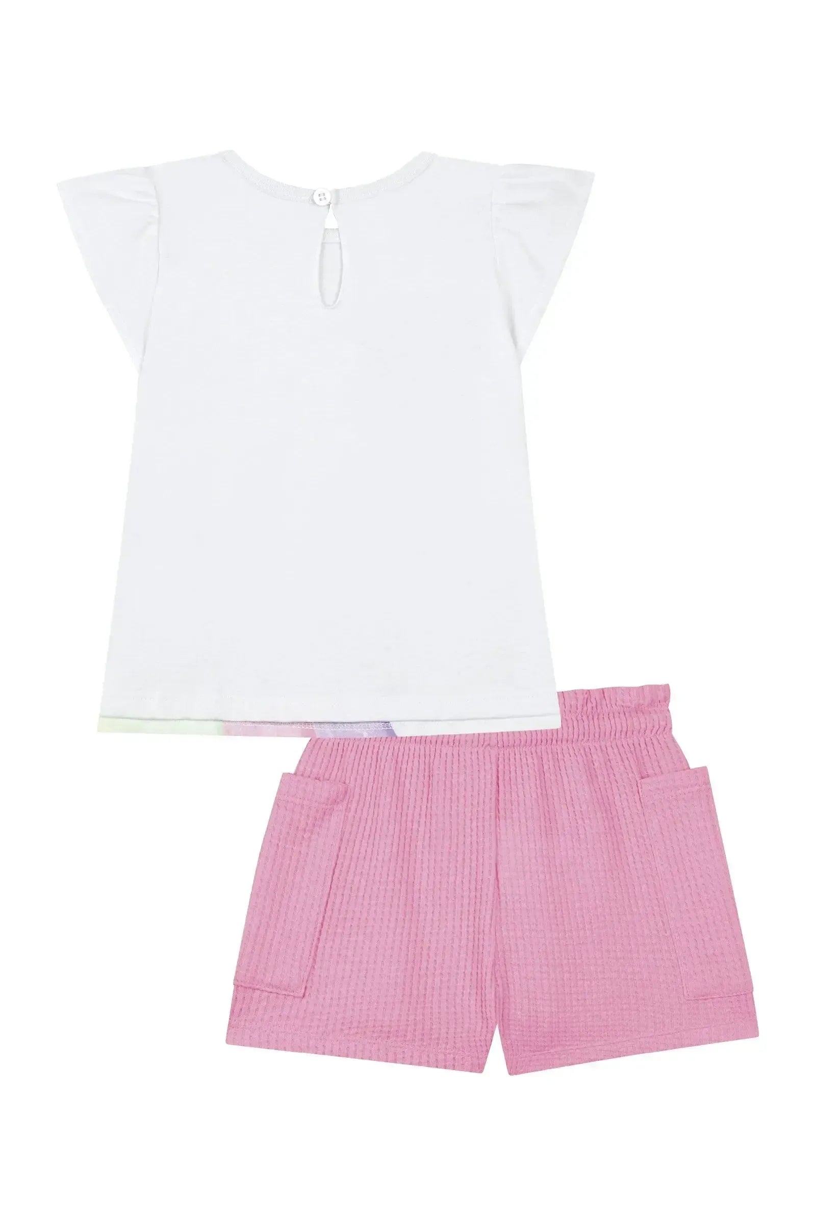 Conjunto de Bata em Meia Malha e Shorts em Malha Big Waffle 87263 Kukiê Bebê Menina