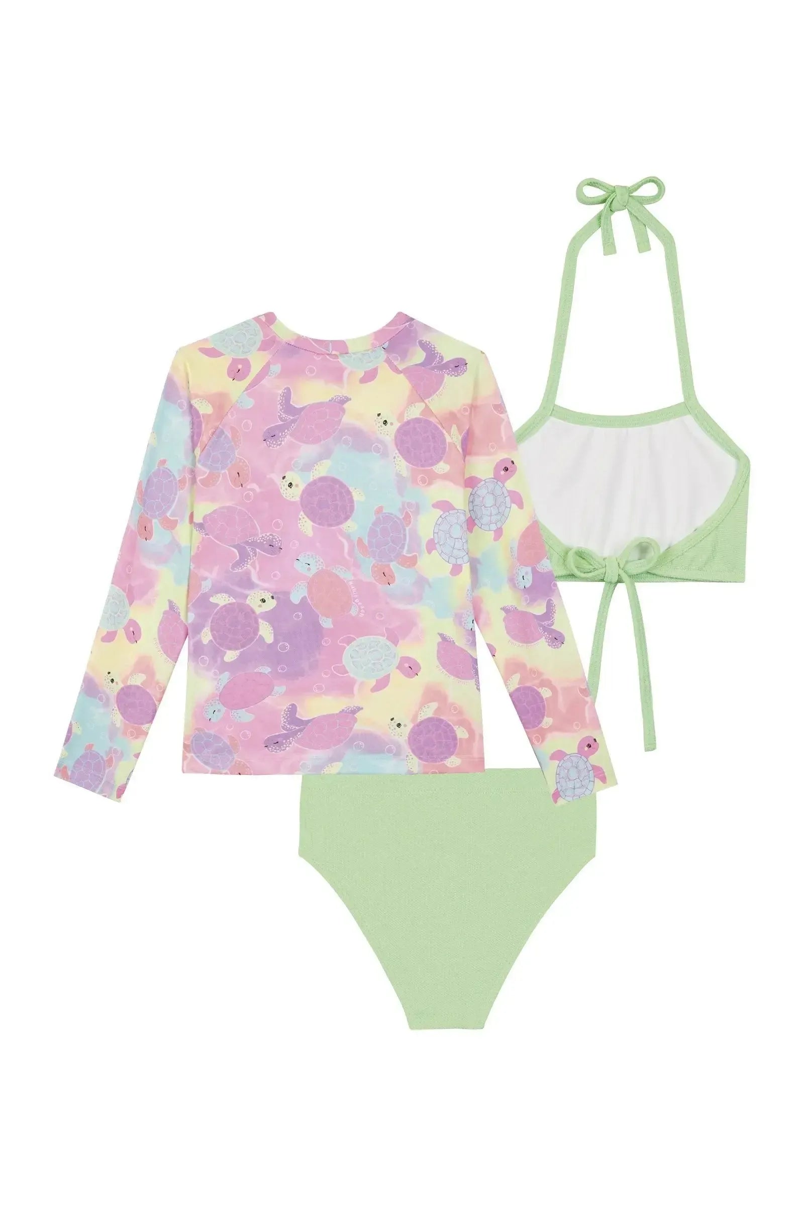 Conjunto de Biquíni em Malha Textura e Blusa em Malha com Proteção UV50+ 88922 Kukiê Infantil Menina