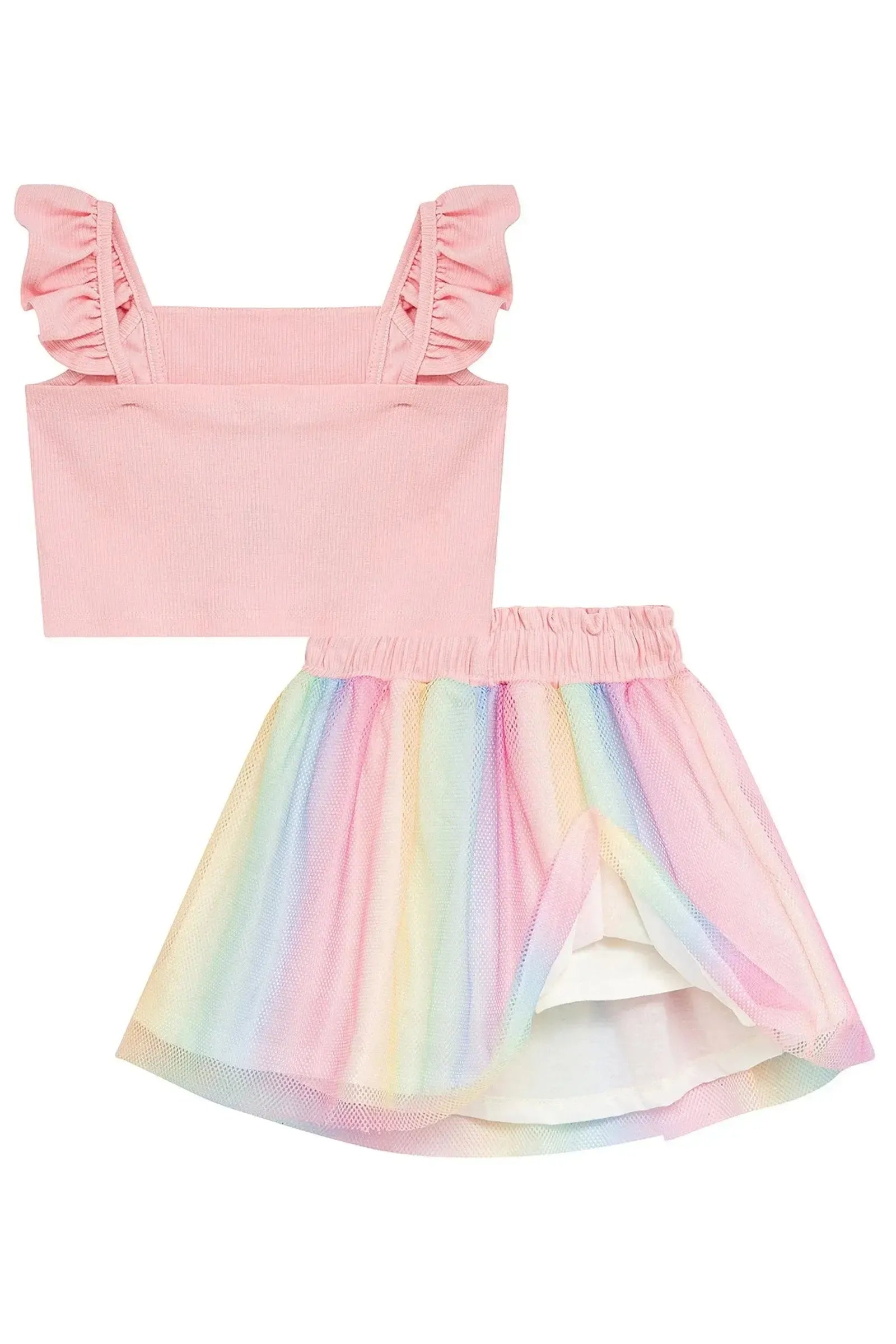 Conjunto de Blusa em Canelado e Saia em Tela (com Shorts Embutido) 96597 Kukiê Infantil Menina