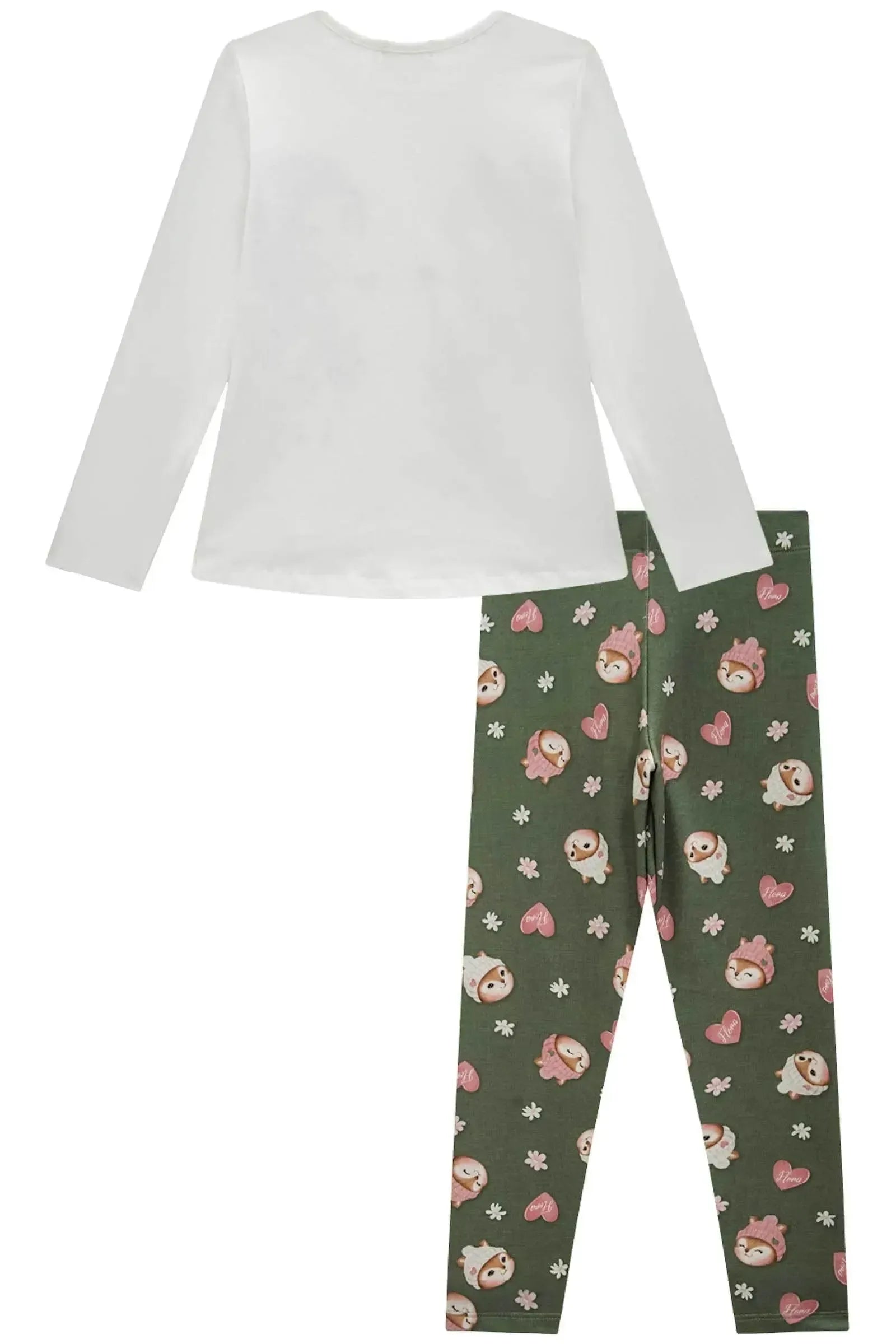 Conjunto de Blusa Alongada em Cotton com Calça Legging em Molecotton 89436 Infanti Infantil Menina