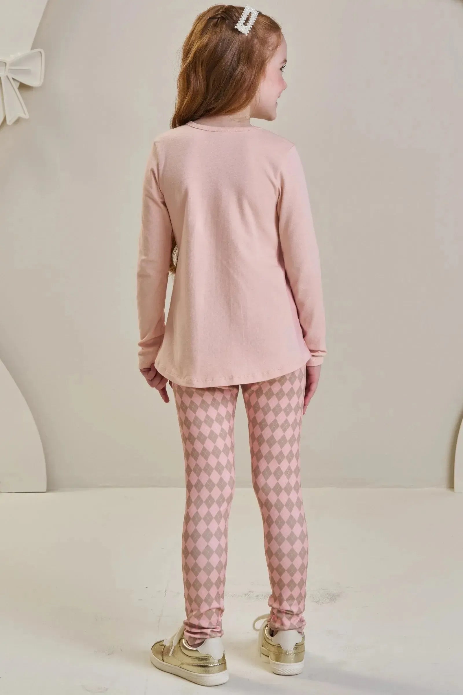 Conjunto de Blusa Alongada em Cotton e Calça Legging em Fly Tech 89743 Infanti Infantil Menina