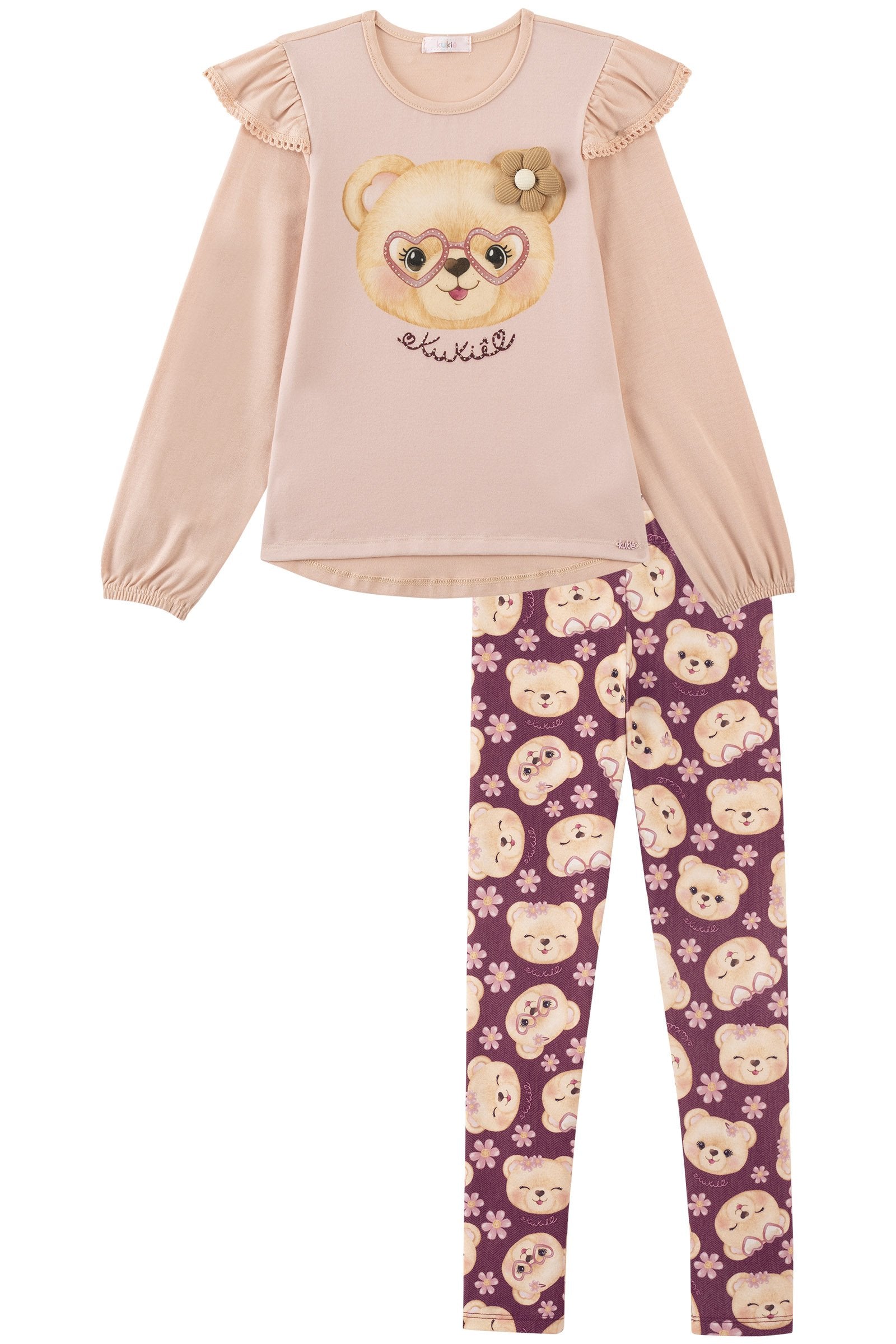 Conjunto de Blusa Alongada em Cotton e Calça Legging em Malha Power 90210 Kukiê Infantil Menina