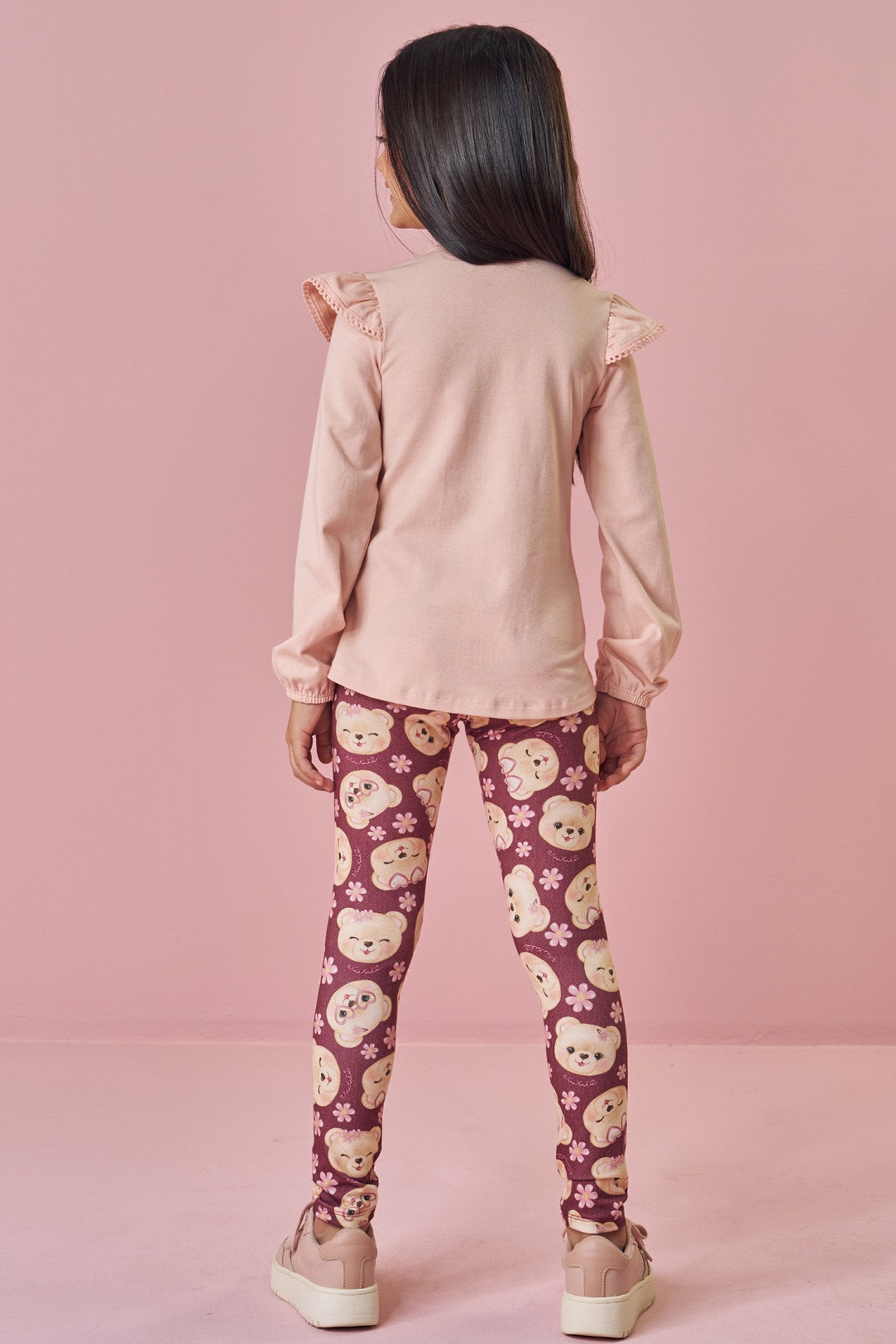Conjunto de Blusa Alongada em Cotton e Calça Legging em Malha Power 90210 Kukiê Infantil Menina