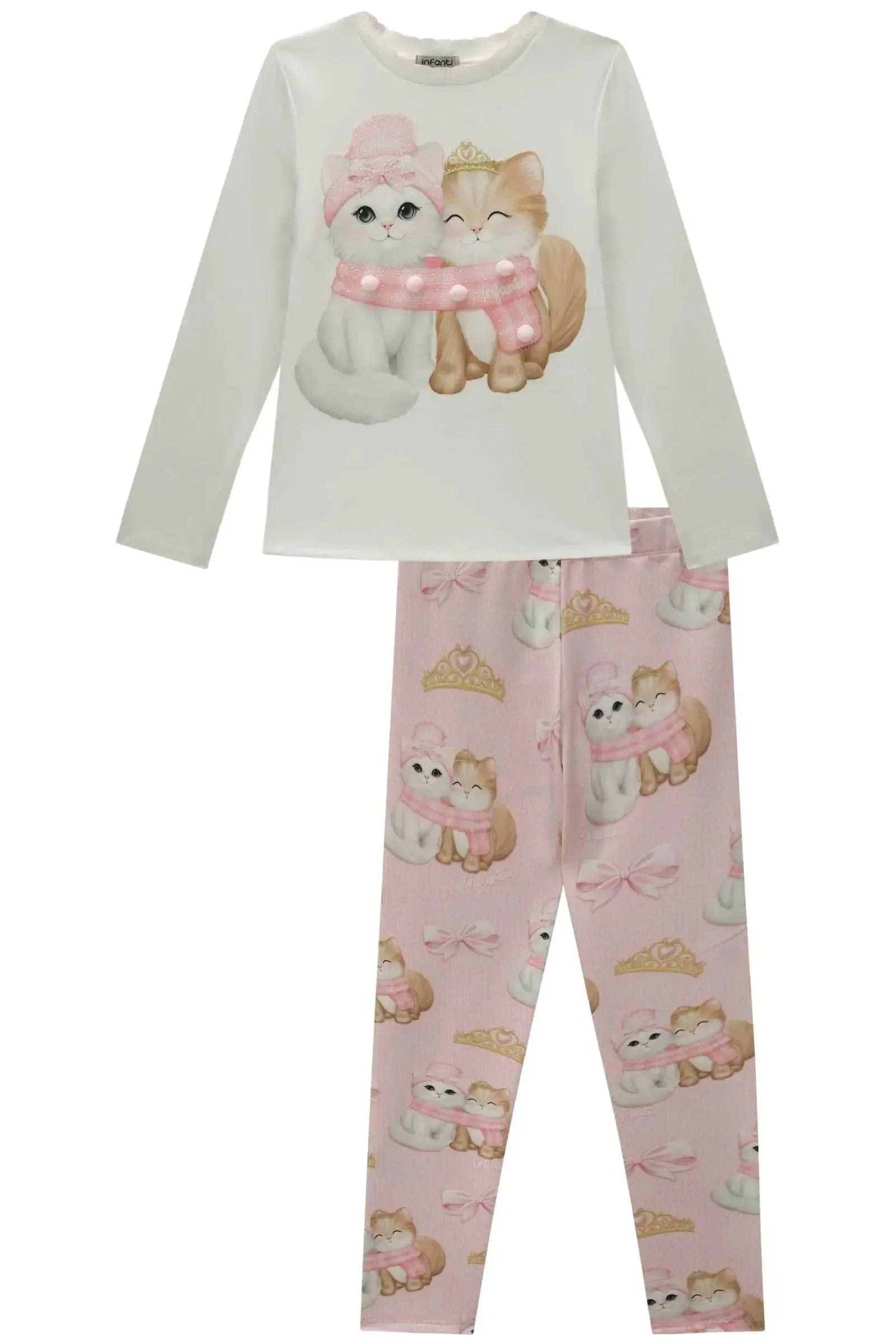 Conjunto de Blusa Alongada em Cotton e Calça Legging em Molecotton 89739 Infanti Infantil Menina