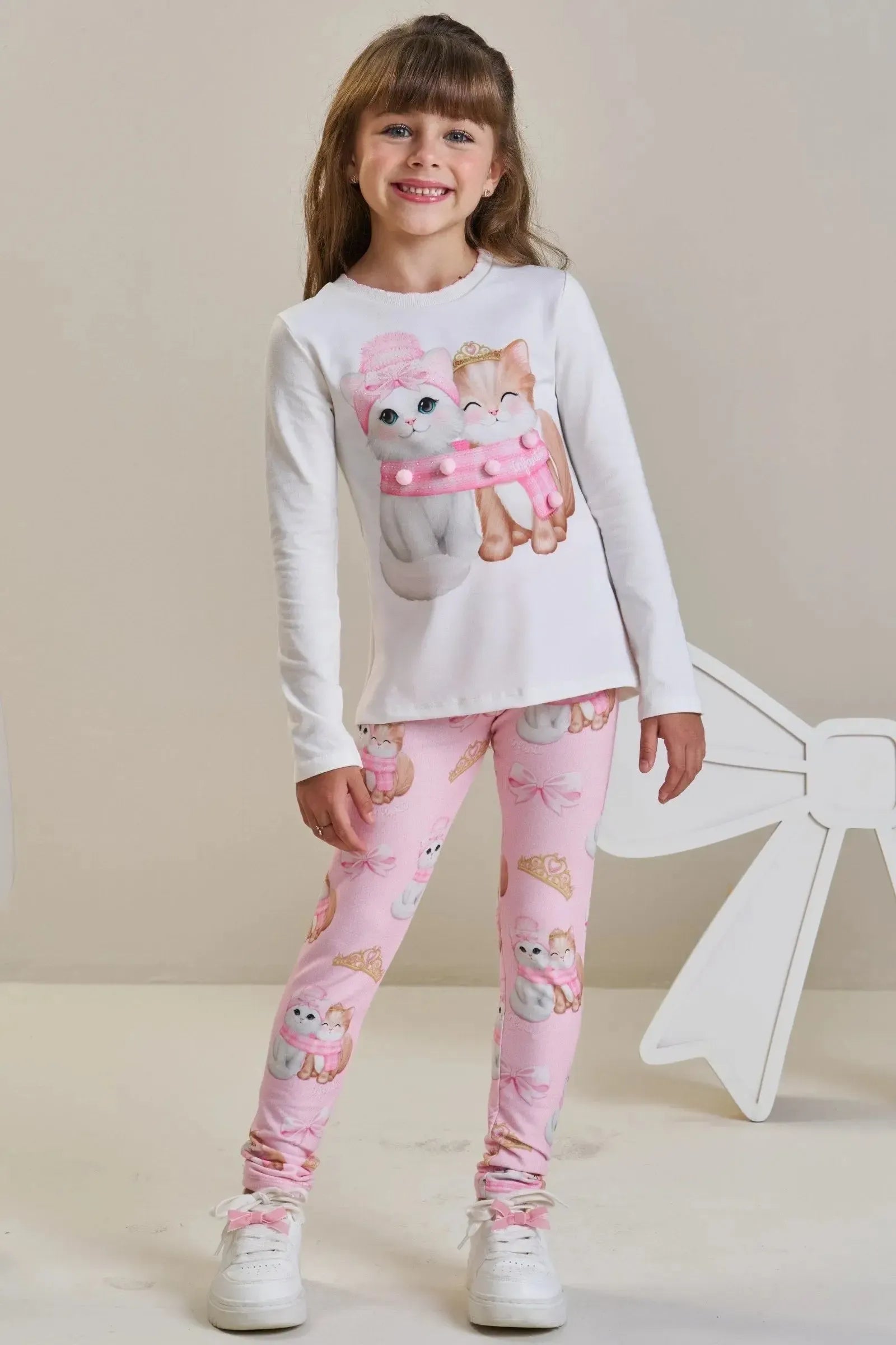 Conjunto de Blusa Alongada em Cotton e Calça Legging em Molecotton 89739 Infanti Infantil Menina