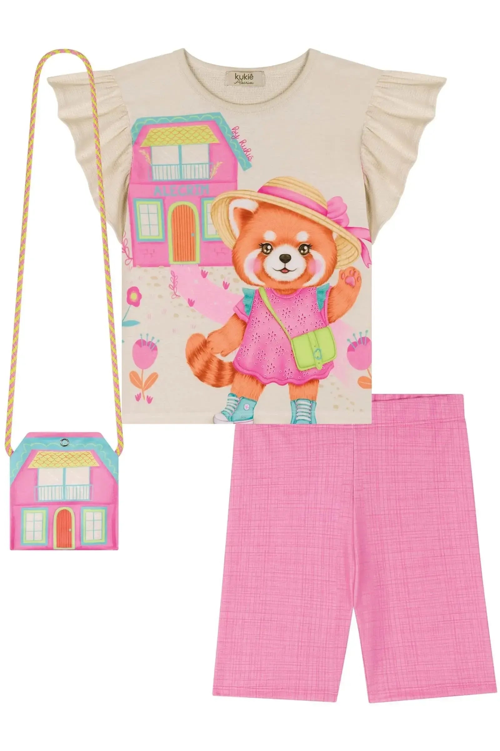 Conjunto de Blusa Alongada em Little Waffle e Biker em Molecotton 84527 Kukiê Infantil Menina