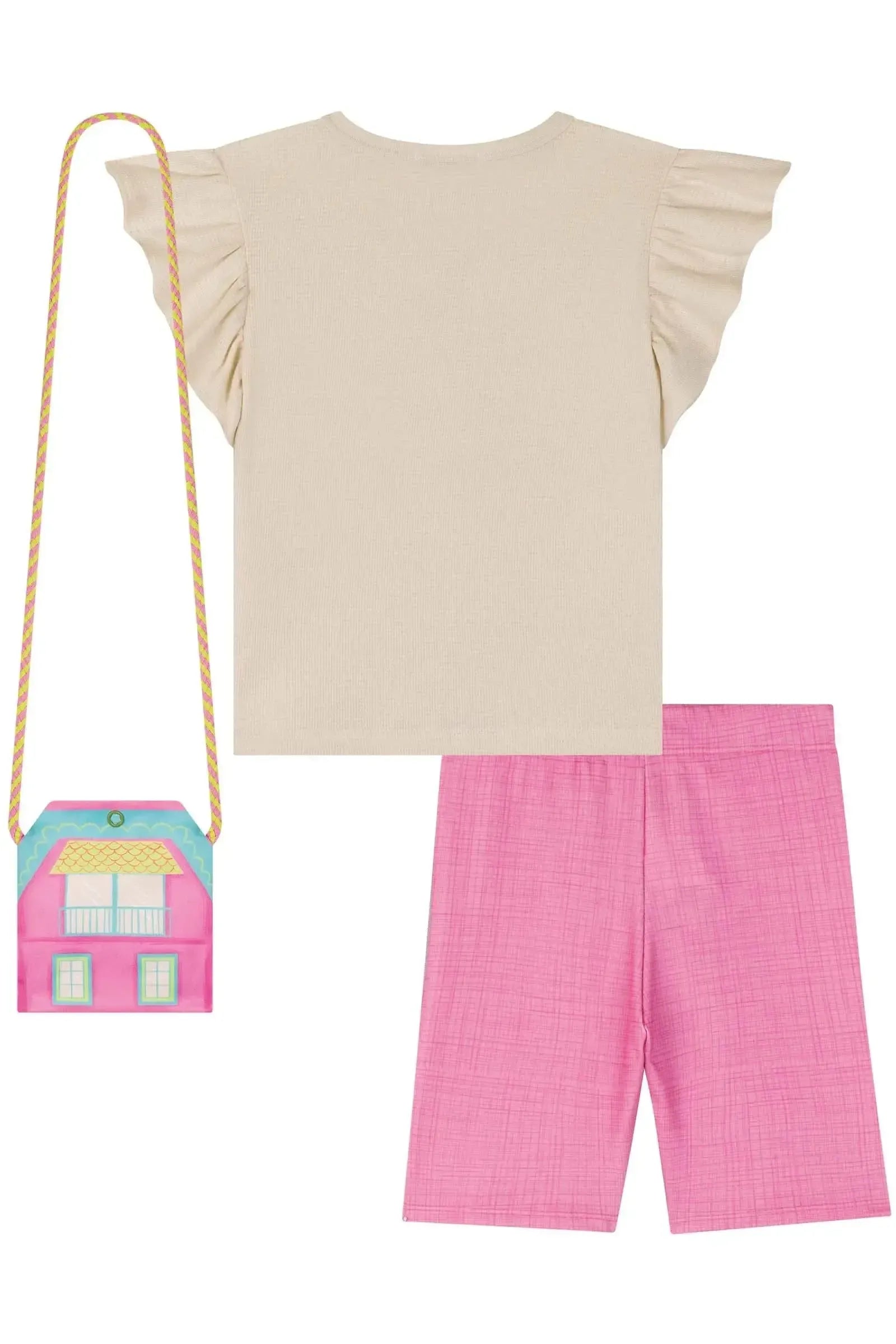 Conjunto de Blusa Alongada em Little Waffle e Biker em Molecotton 84527 Kukiê Infantil Menina