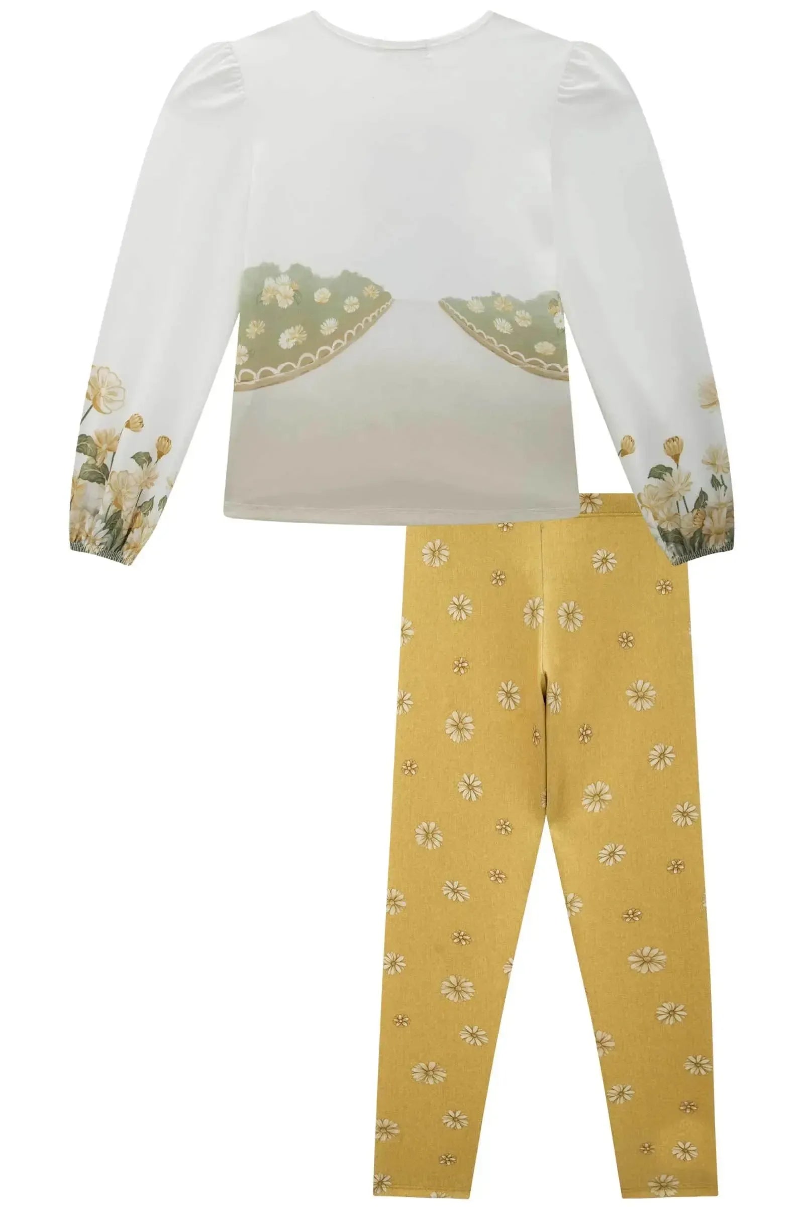 Conjunto de Blusa Alongada em Malha Power com Calça Legging em Fly Tech 89421 Infanti Infantil Menina