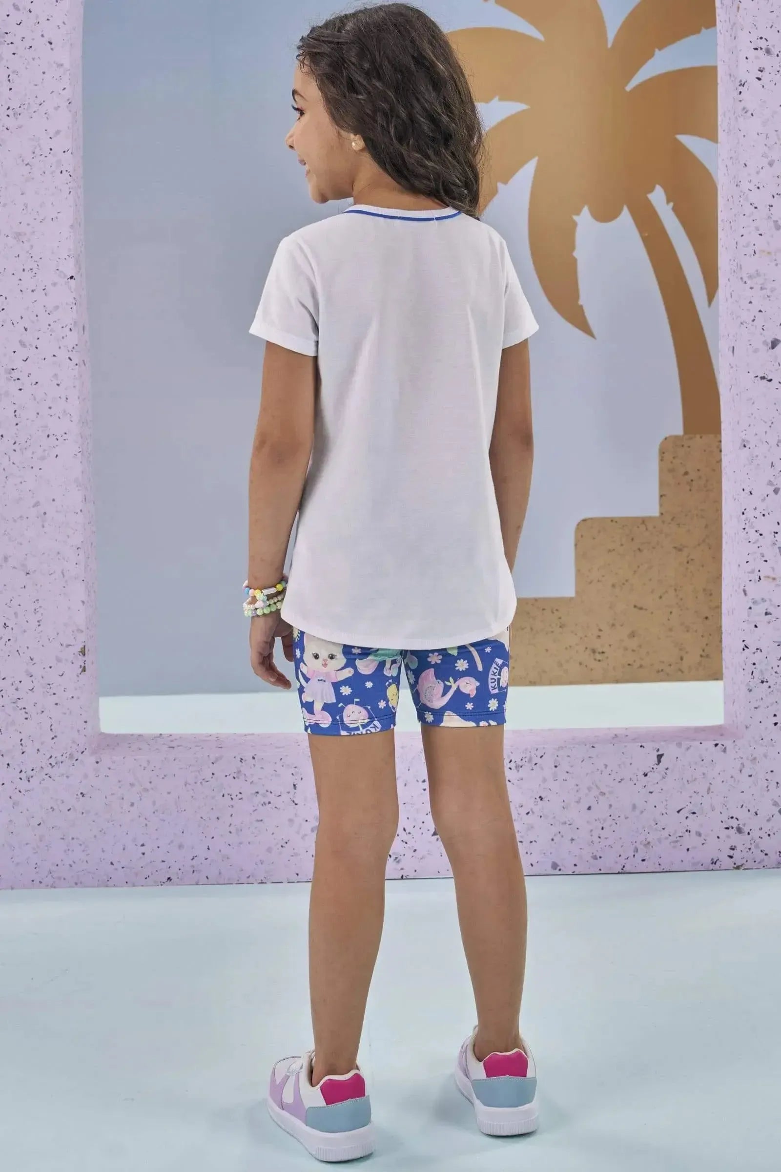 Conjunto de Blusa Alongada em Meia Malha e Biker em Molecotton 87660 Kukiê Infantil Menina