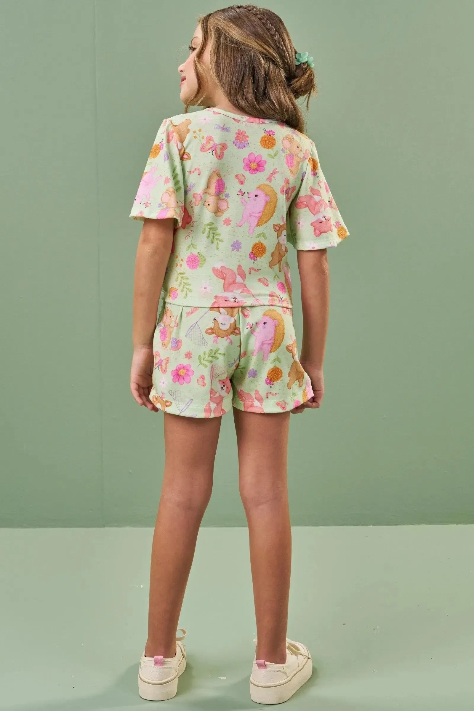 Conjunto de Blusa Boxy e Shorts em Malha Fresh 86471 Kukiê Infantil Menina