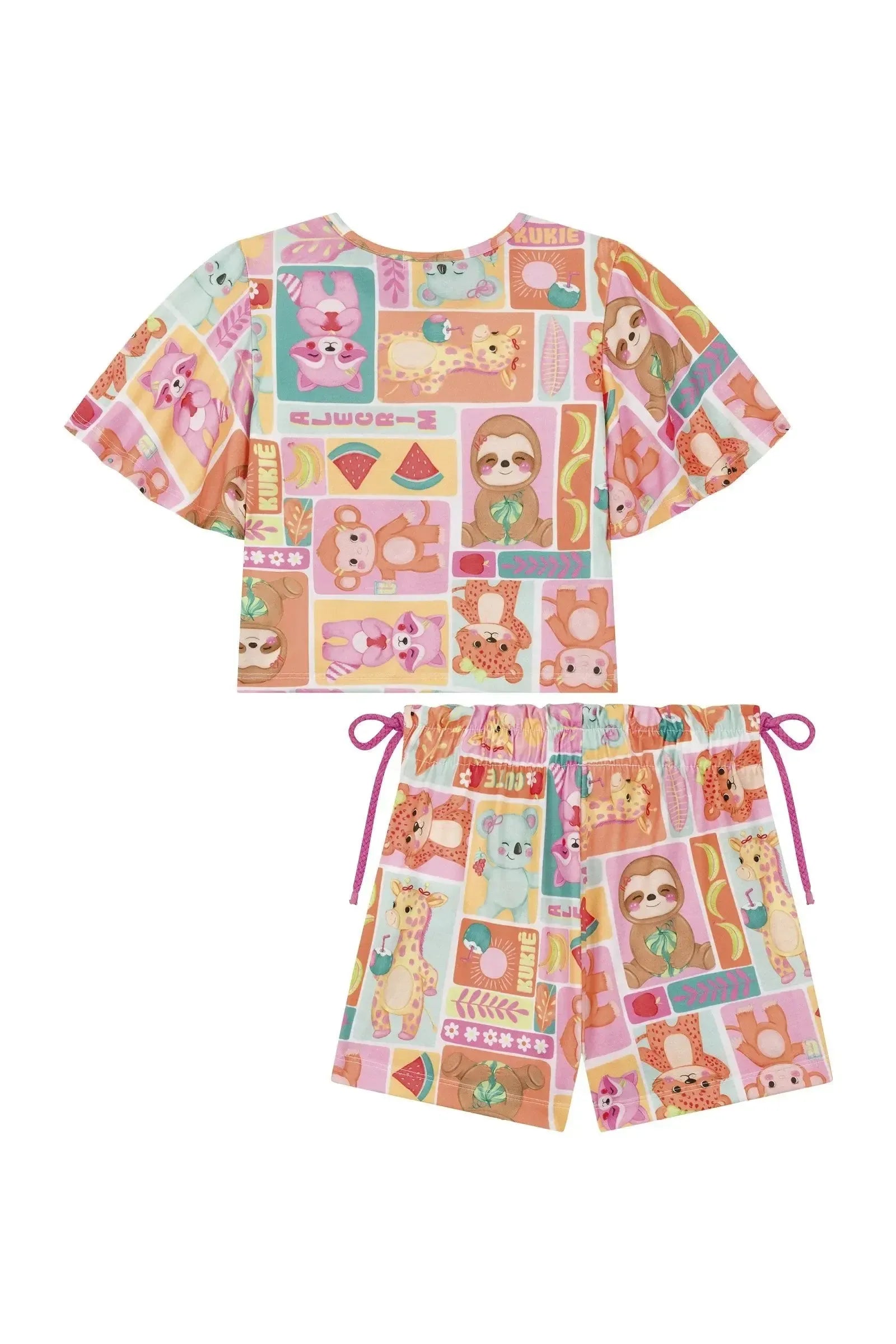 Conjunto de Blusa Boxy e Shorts em Malha Fresh 88890 Kukiê Infantil Menina