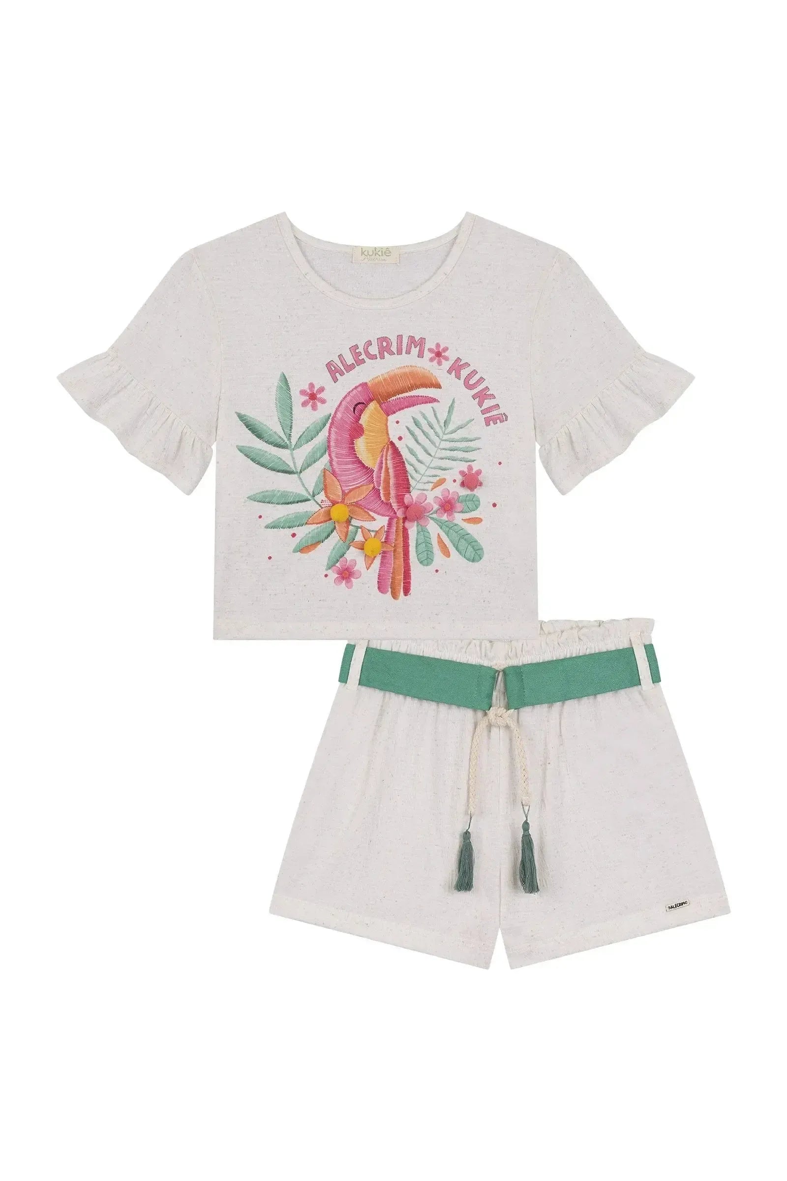 Conjunto de Blusa Boxy e Shorts em Malha Wave Linho 86508 Kukiê Infantil Menina