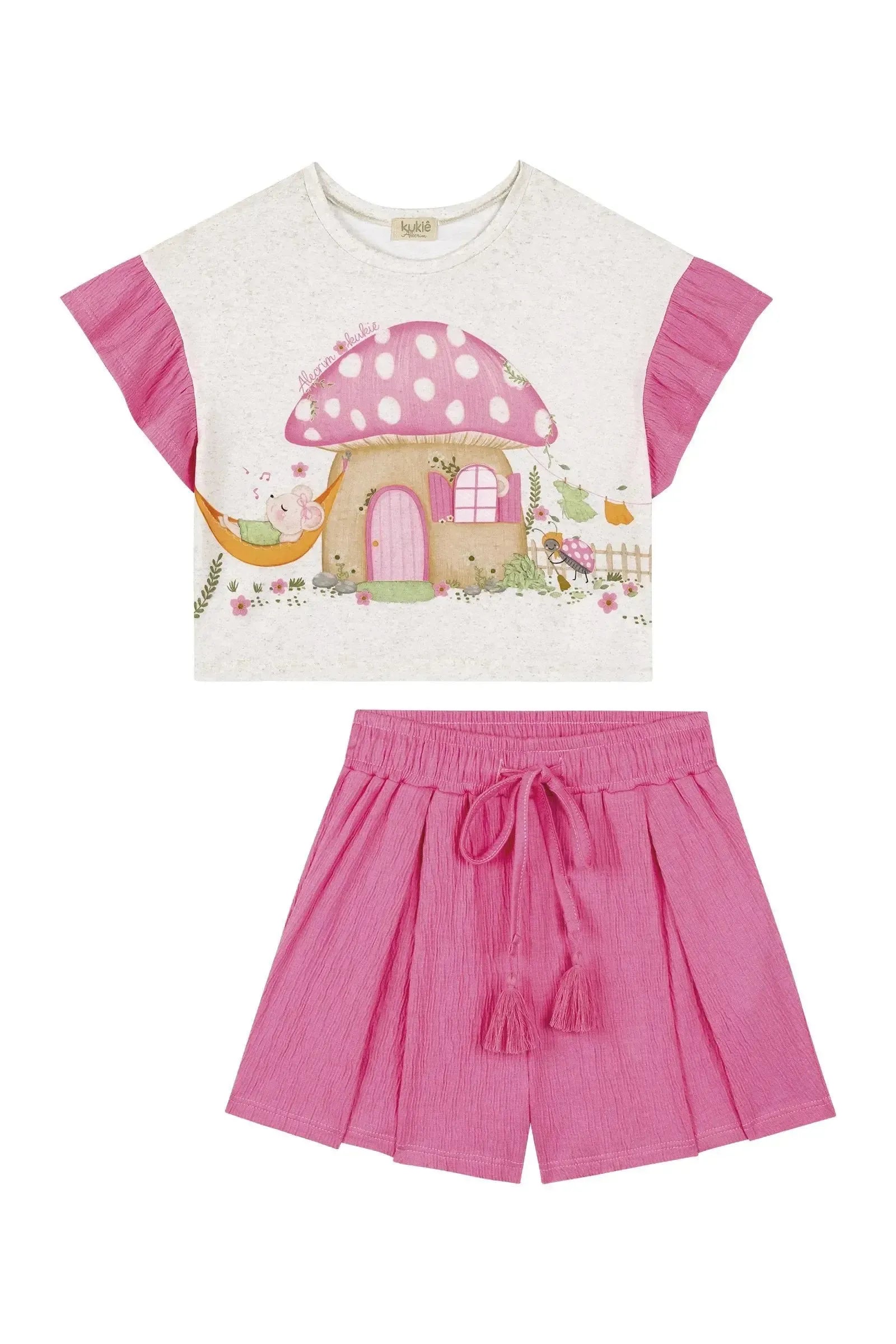 Conjunto de Blusa Boxy em Malha Fresh e Shorts em Malha Wave 86479 Kukiê Infantil Menina
