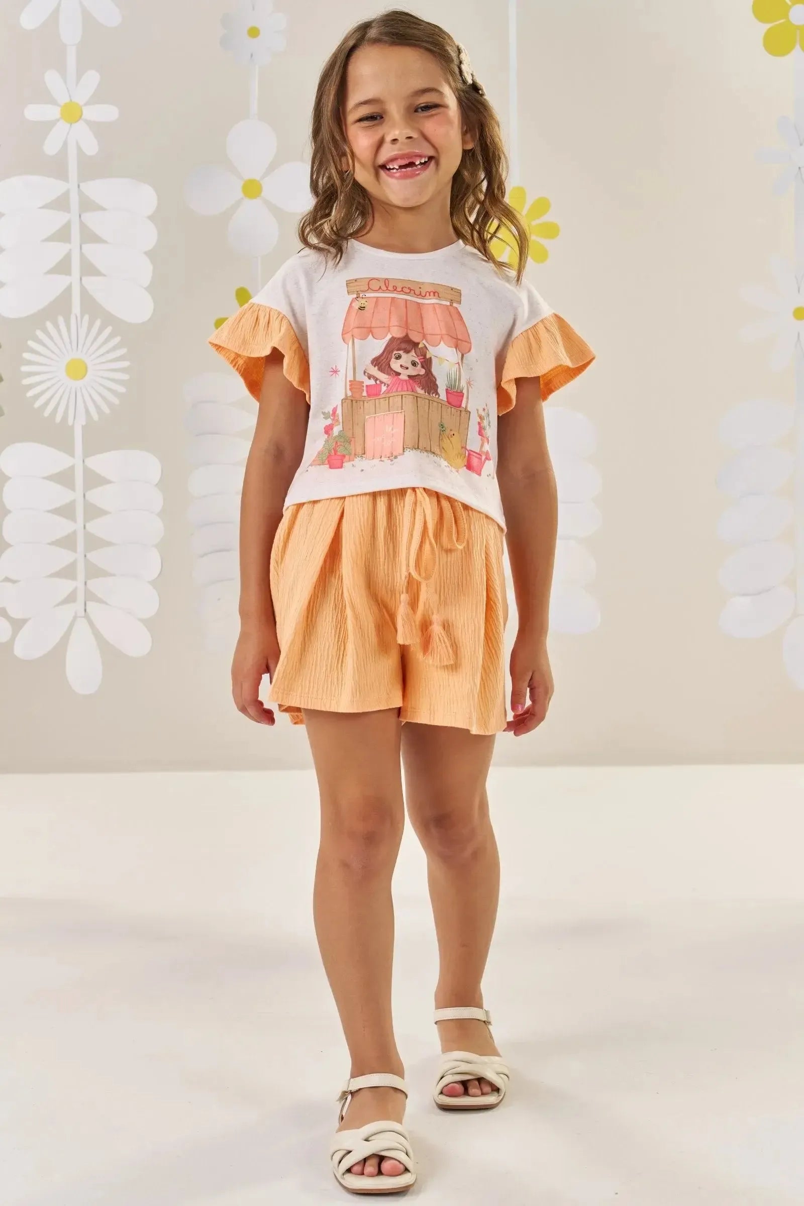 Conjunto de Blusa Boxy em Malha Fresh e Shorts em Malha Wave 88874 Kukiê Infantil Menina