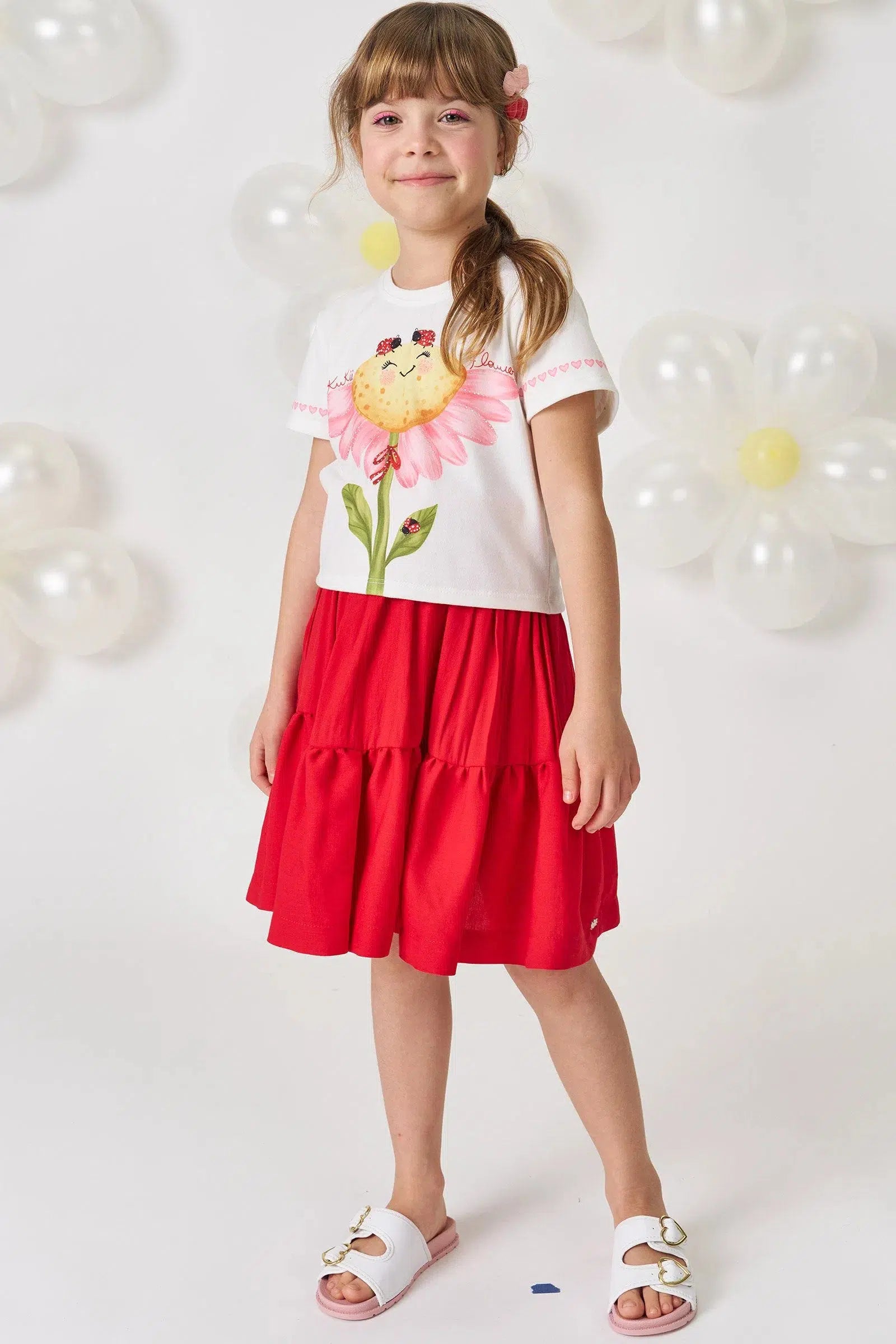 Conjunto Infantil Menina de Blusa Boxy em Malha Power e Saia em Blend de Viscose 81577 Kukiê