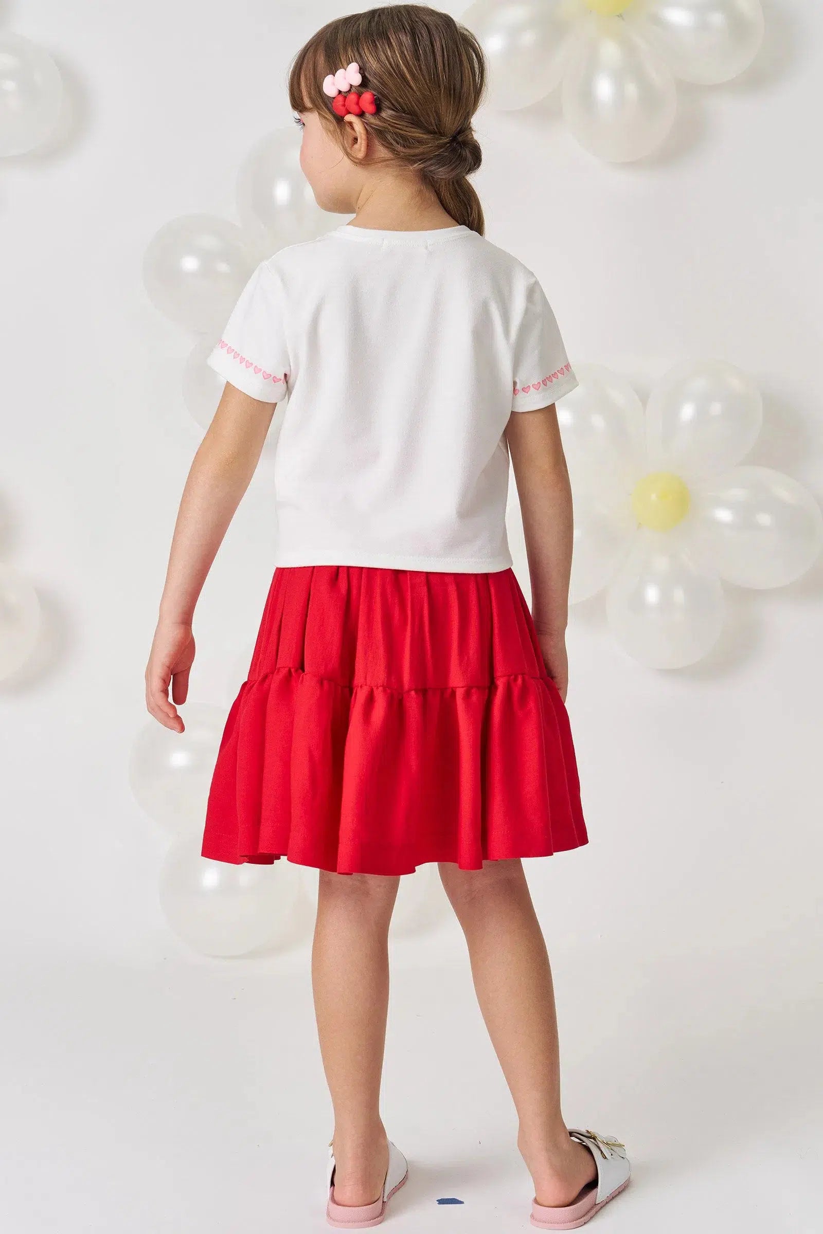 Conjunto Infantil Menina de Blusa Boxy em Malha Power e Saia em Blend de Viscose 81577 Kukiê