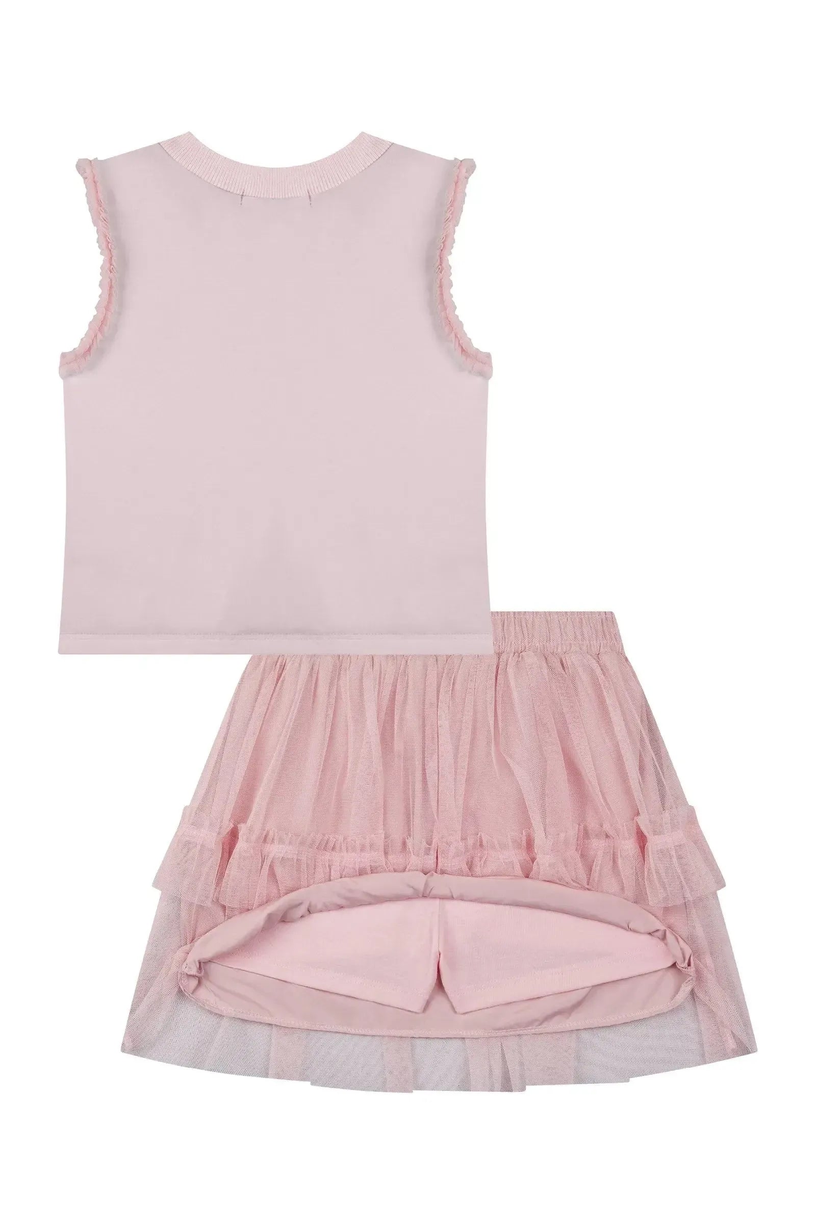 Conjunto de Blusa Boxy em Malha Power e Saia em Tule com Elastano com Shorts Embutido 87355 Kukiê Infantil Menina
