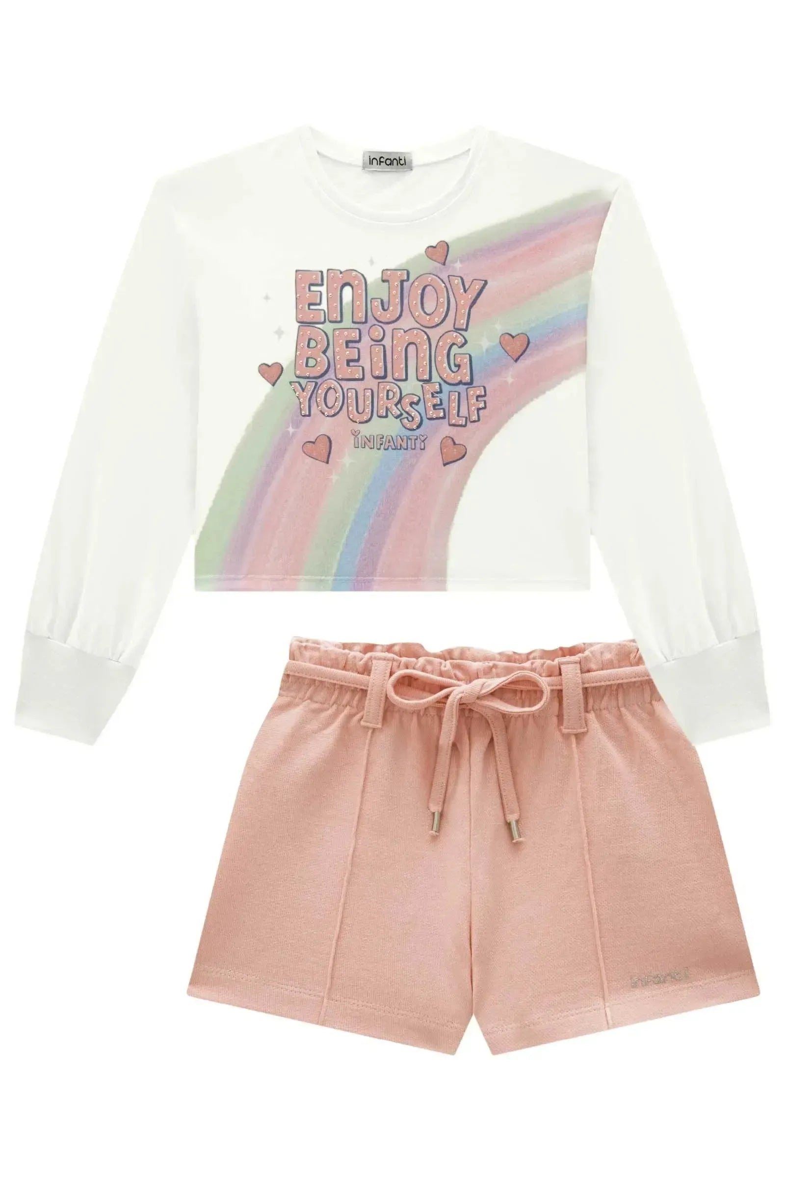 Conjunto de Blusa Boxy em Meia Malha e Shorts em Moletwill 92623 Infanti Infantil Menina