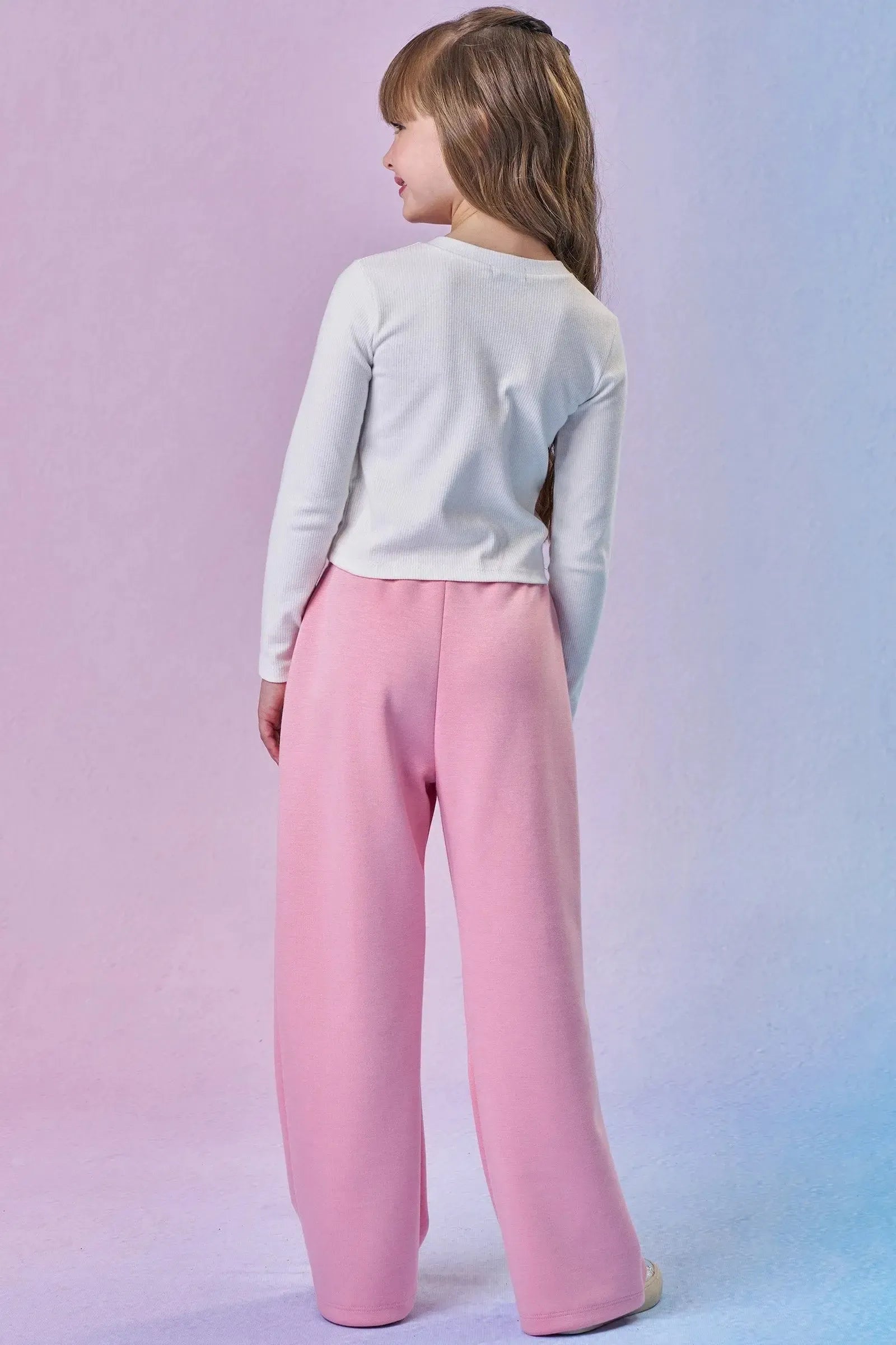 Conjunto de Blusa Boxy em Molecotton e Calça Wide Leg em Malha Tecnonew 92498 Infanti Infantil Menina