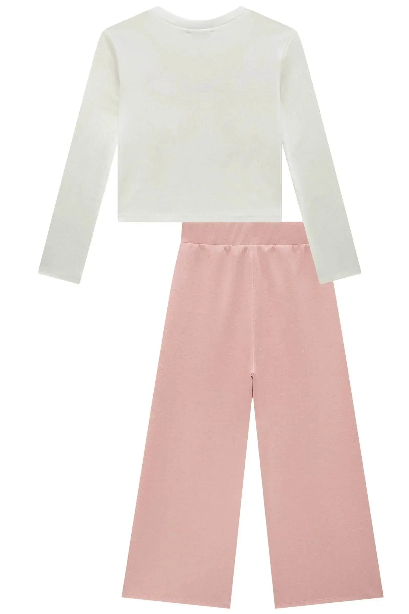 Conjunto de Blusa Boxy em Molecotton e Calça Wide Leg em Malha Tecnonew 92498 Infanti Infantil Menina