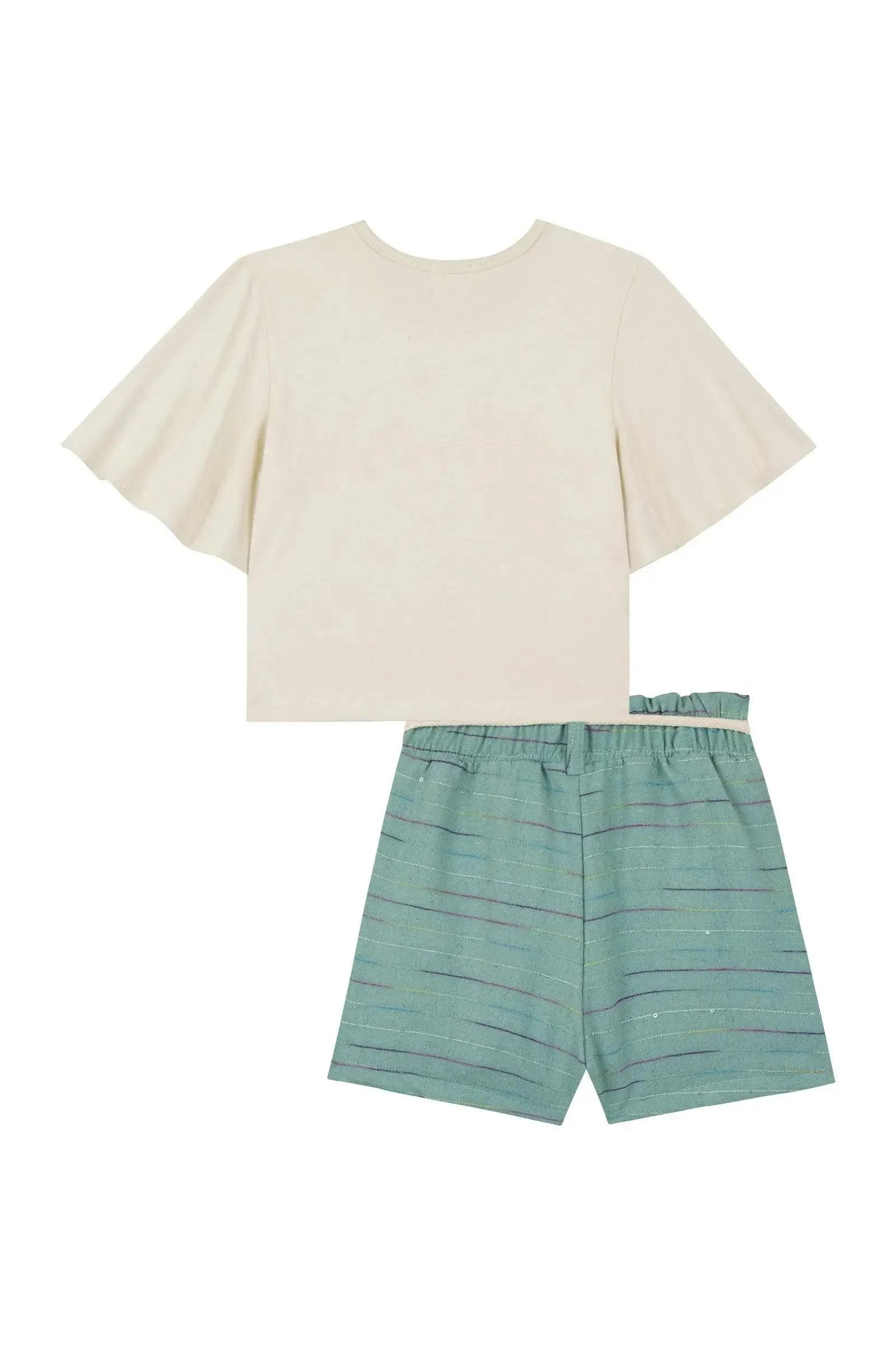 Conjunto de Blusa Boxy Over em Malha Power e Shorts em Linho Rajado 88947 Kukiê Infantil Menina