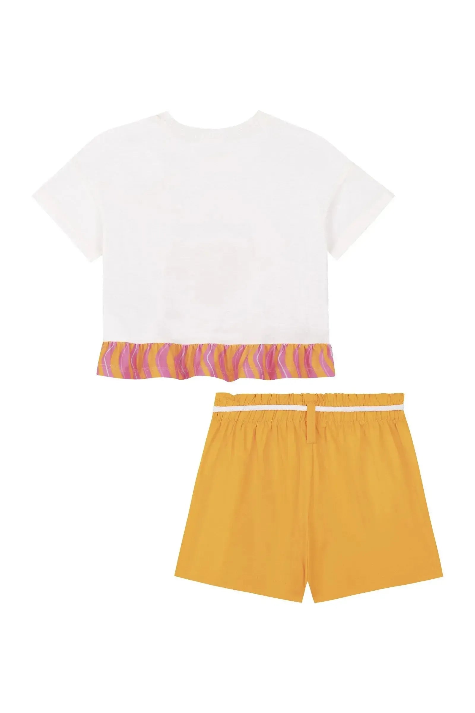 Conjunto de Blusa Boxy Over em Meia Malha e Shorts em Tricoline com Elastano 86490 Kukiê Infantil Menina