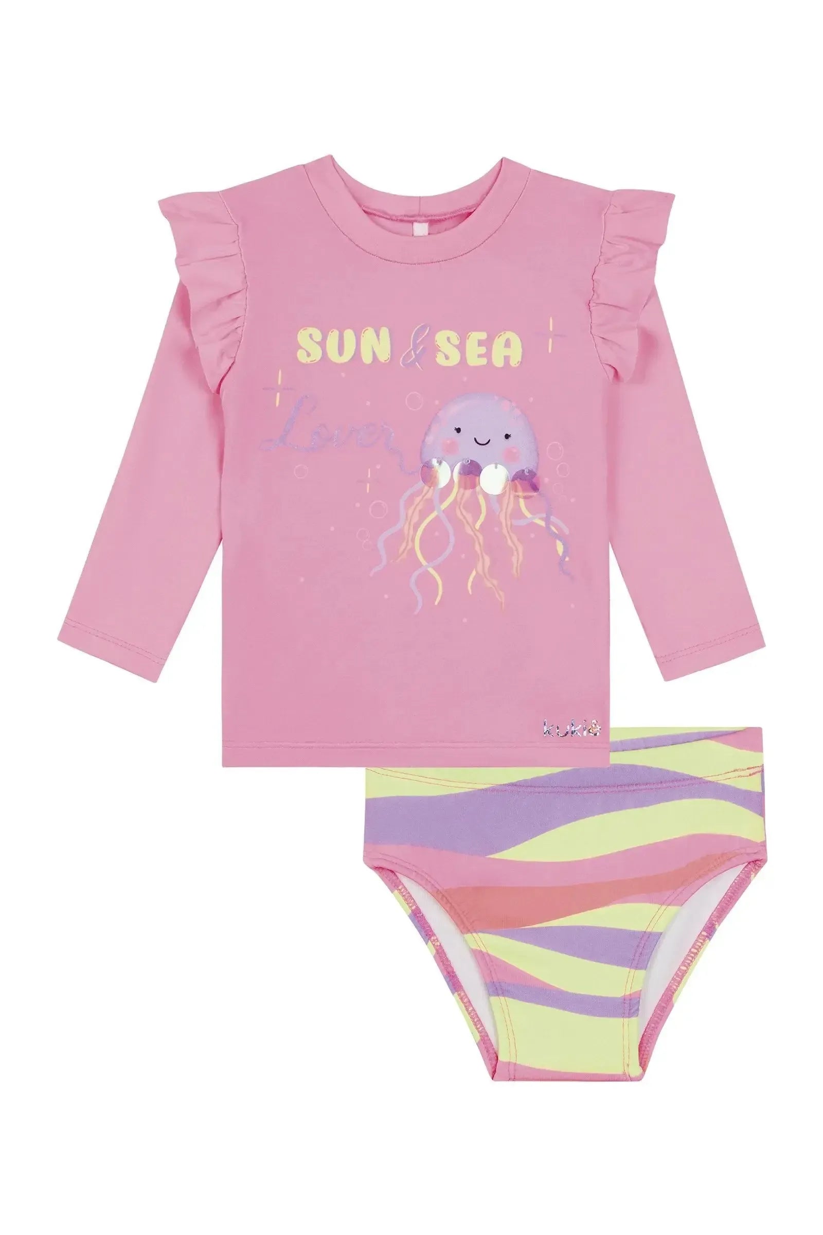 Conjunto de Blusa e Calcinha em Malha com Proteção UV50+ 87744 Kukiê Bebê Menina