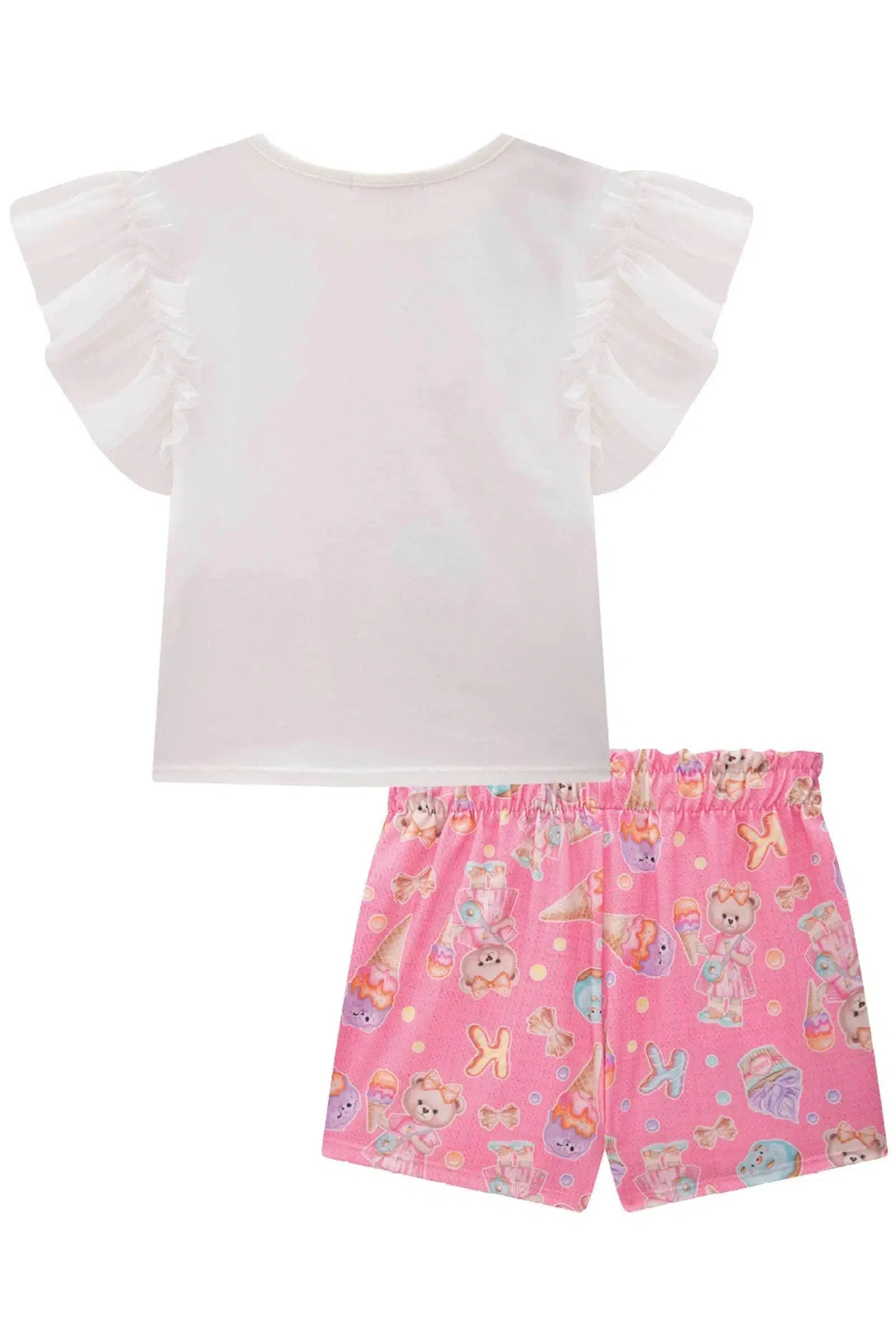 Conjunto Infantil Menina de Blusa e Shorts Saia em Malha Power 81581 Kukiê