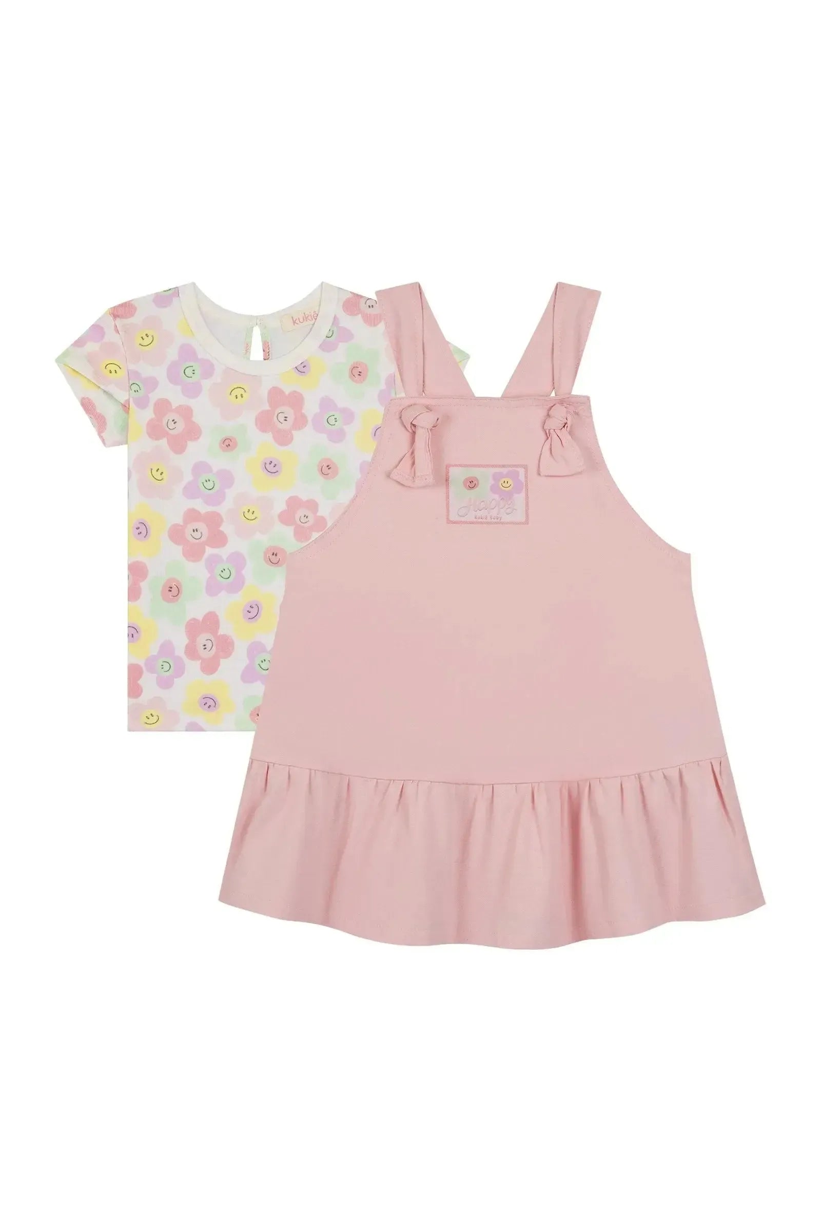 Conjunto de Blusa em Canelado e Salopete em Sarja com Elastano 87255 Kukiê Bebê Menina